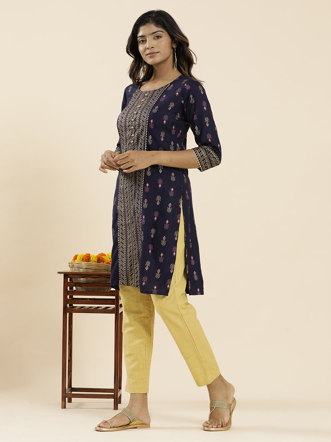 Purple Ethnic Printed Straight Kurta