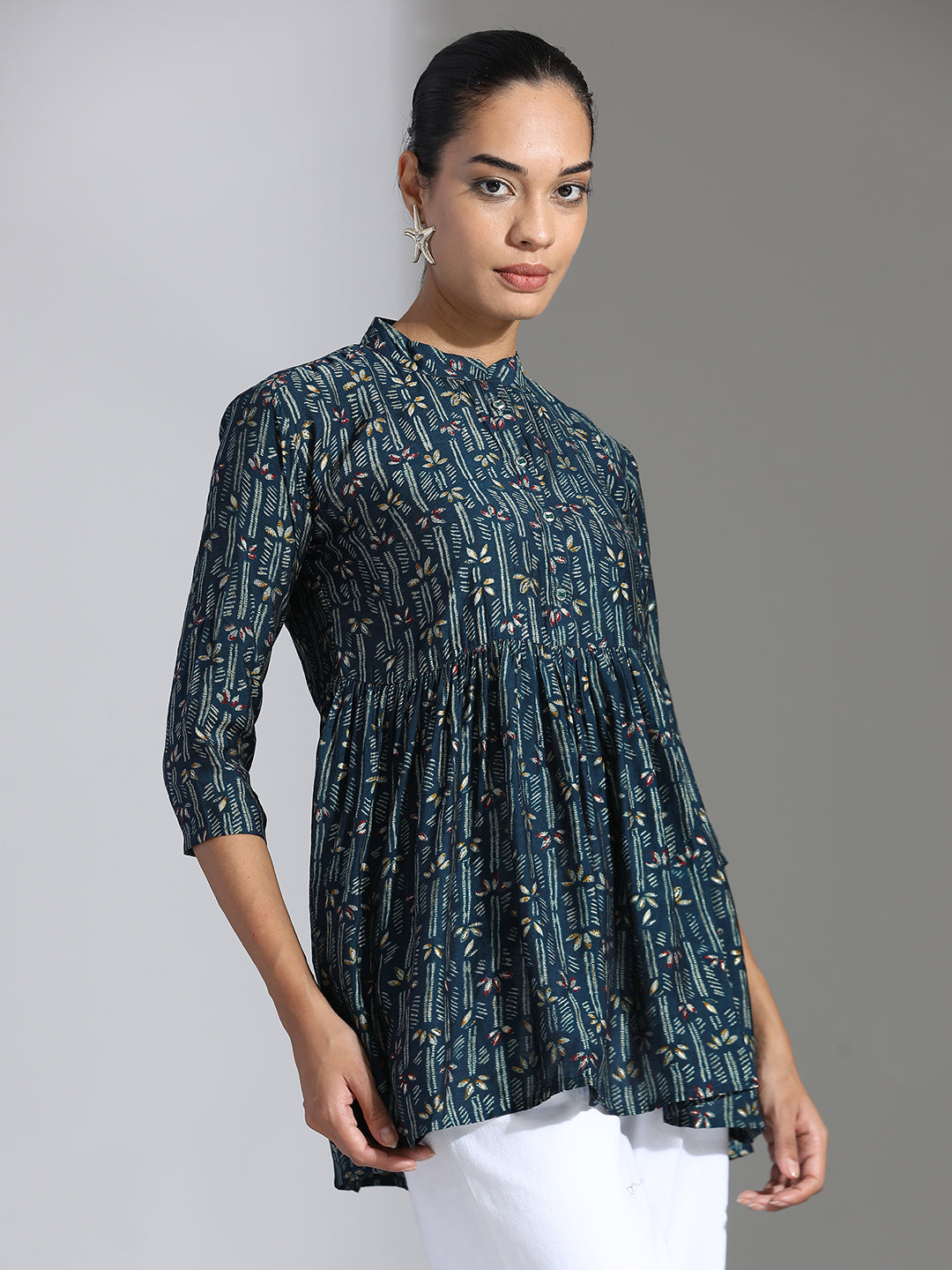 Printed Cotton Peplum Top