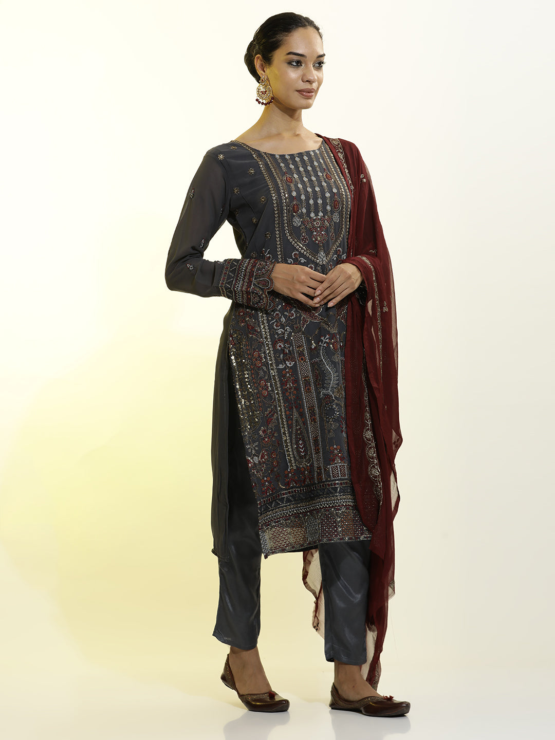 Festive Embroidered Georgette Kurta Set With Dupatta