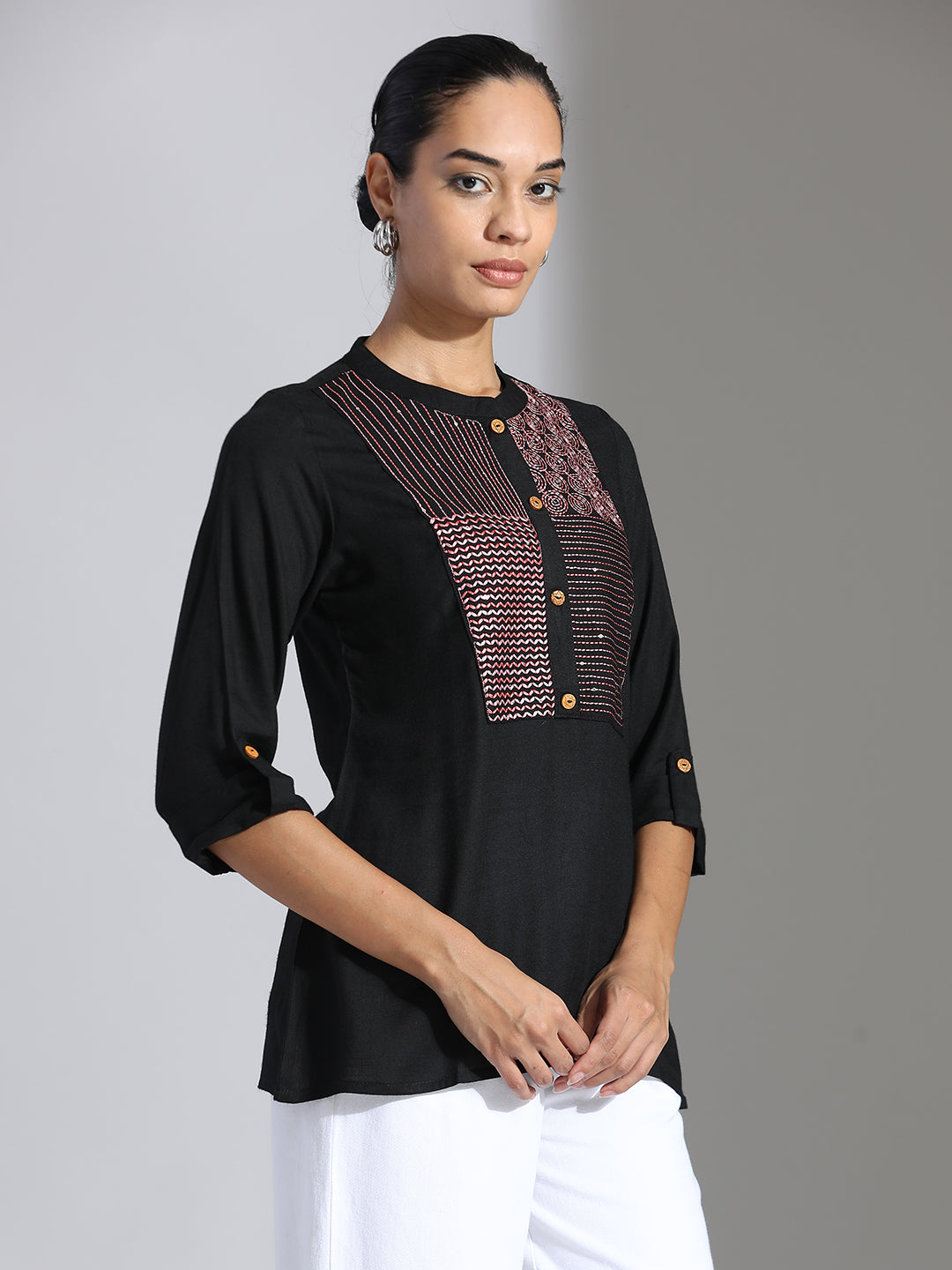 Embroidered Party Wear Black A-line Top