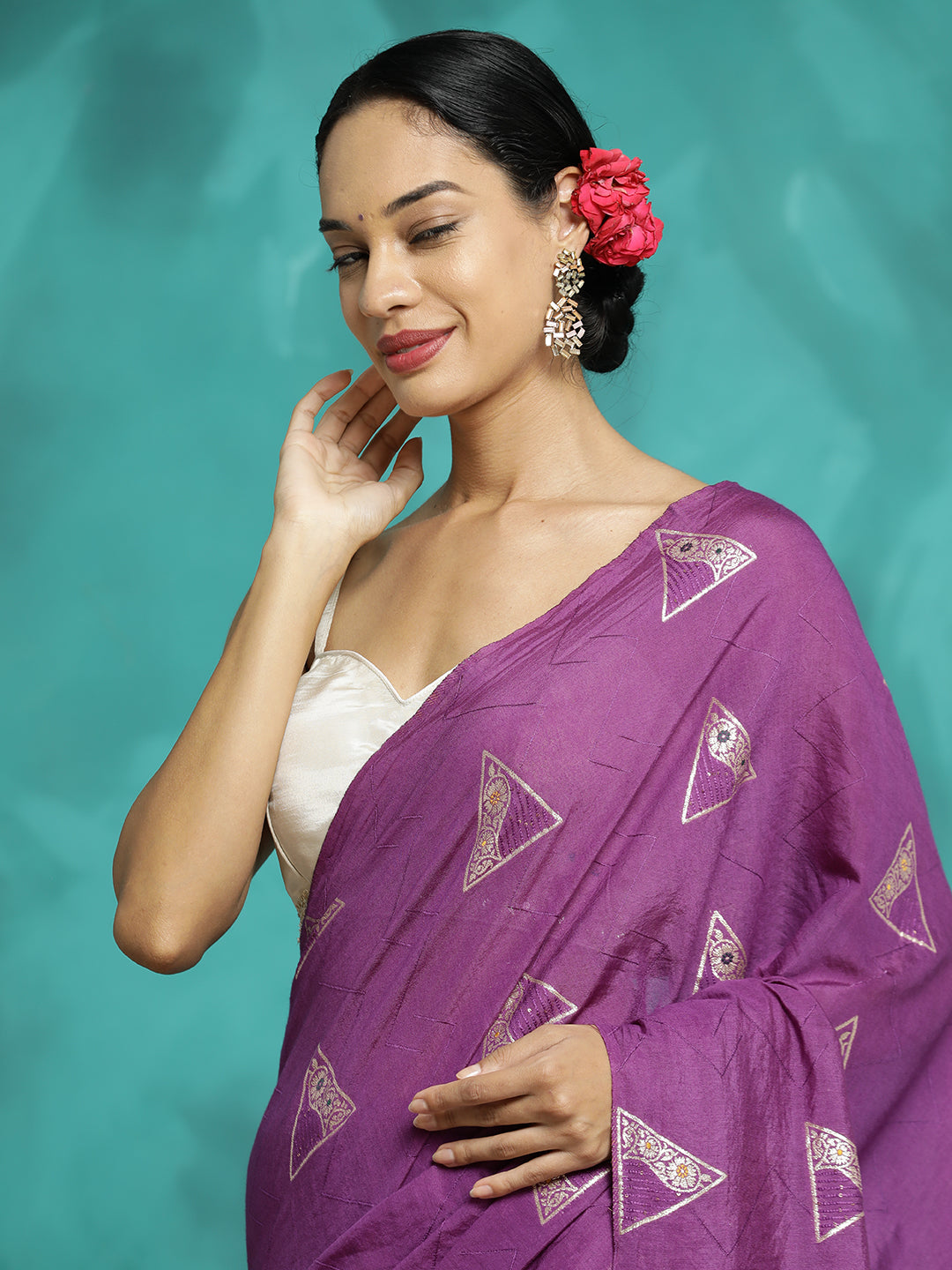 Silk Blend Party Wear Banarasi Purple Saree