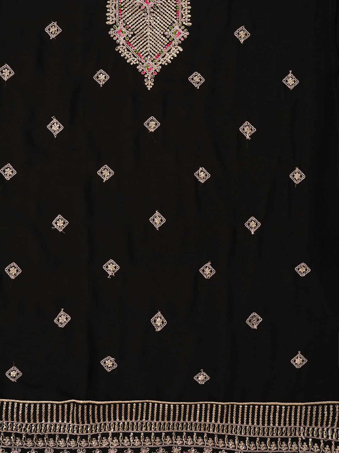 Black Zari Silk Georgette Dress Material with Dupatta