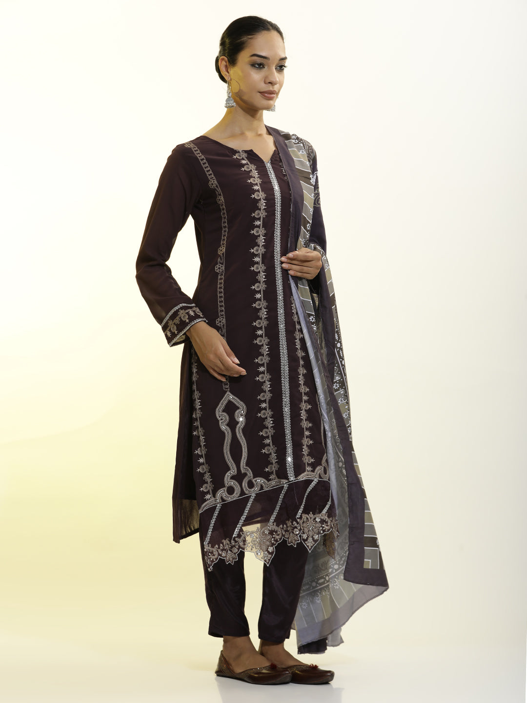 Festive Embroidered Georgette Kurta Set With Dupatta