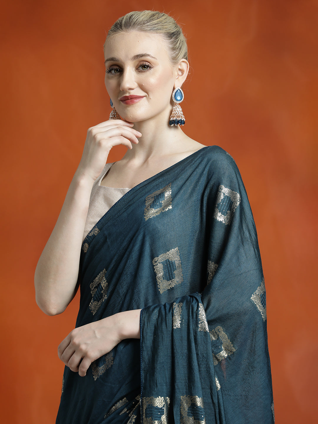 Banarasi Teal Zari Woven Cotton Blend Saree