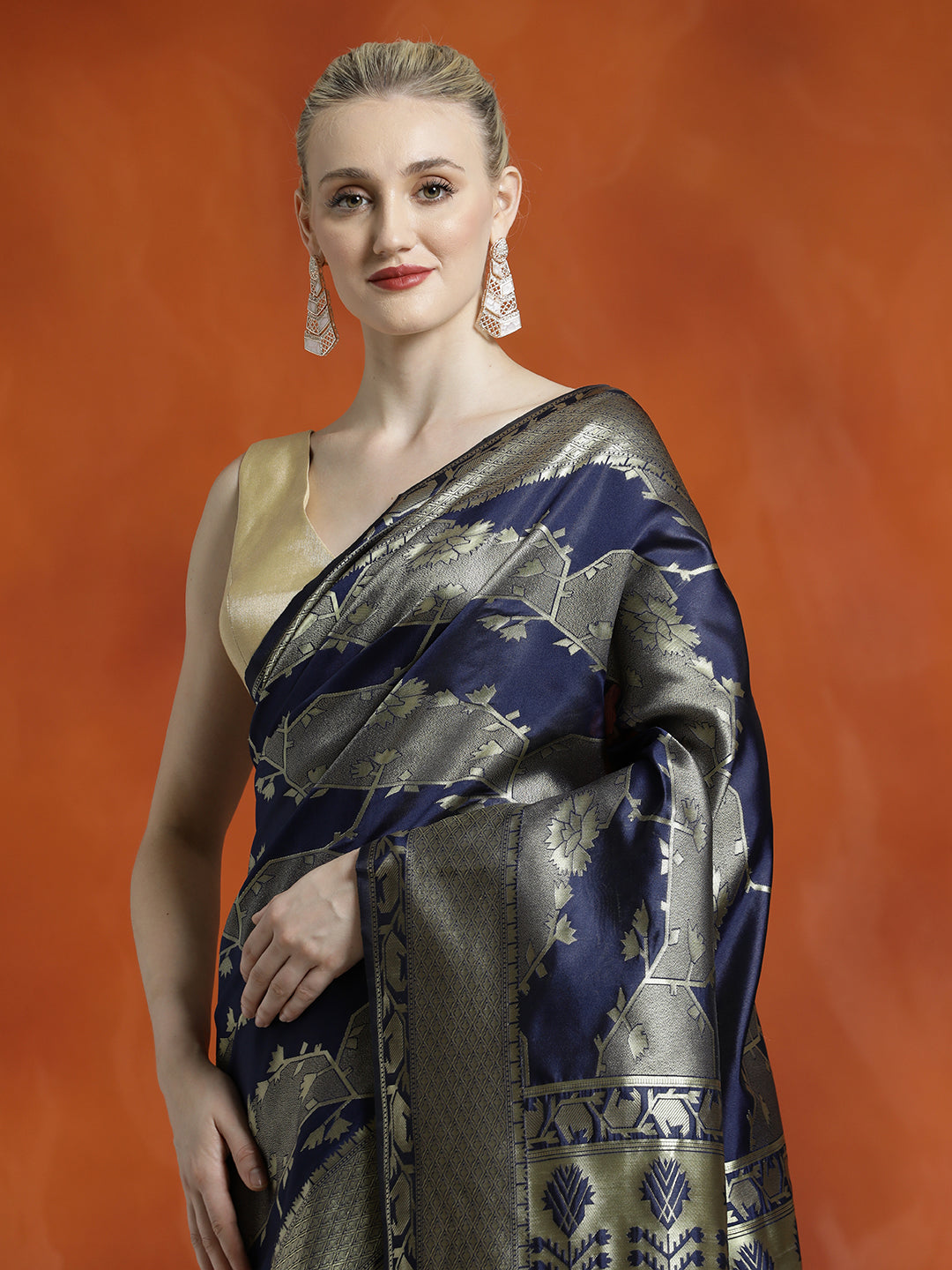 Silk Navy Blue Banarasi Zari Woven Heavy Saree