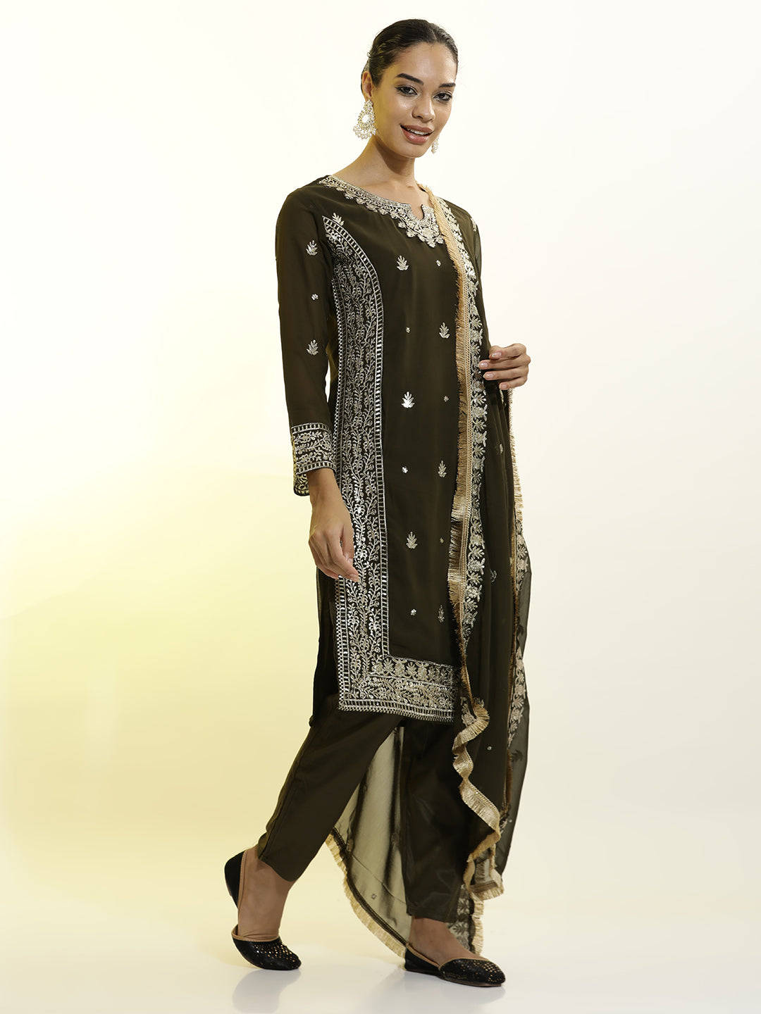 Festive Embroidered Georgette Party Wear Kurta Set With Dupatta