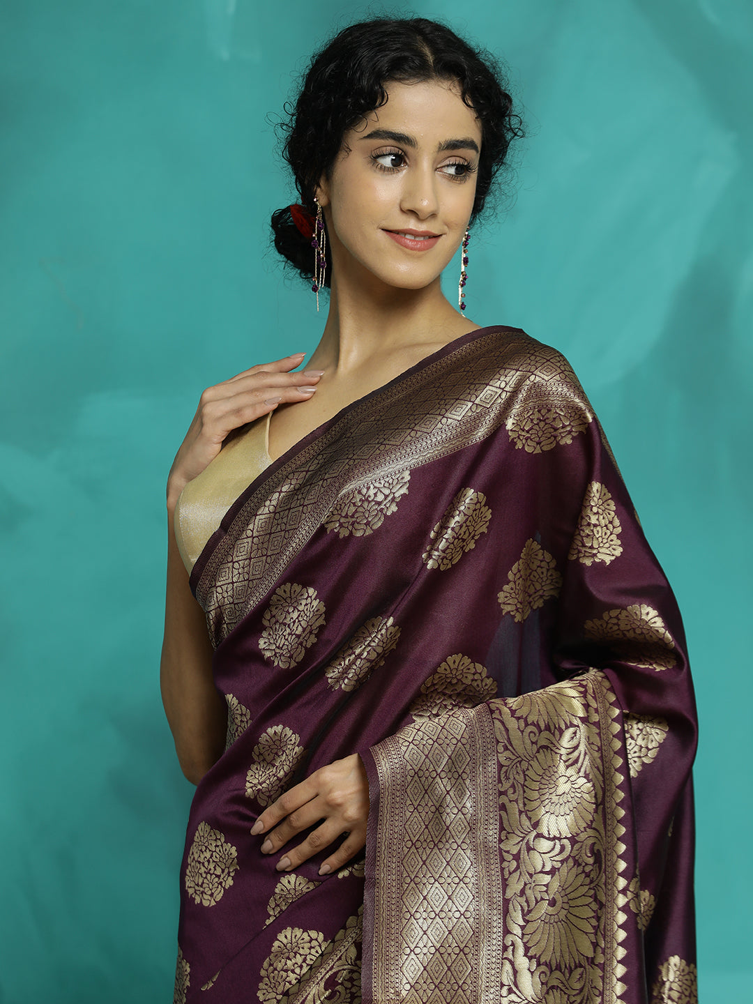 Purple Zari Woven Design Banarasi Saree