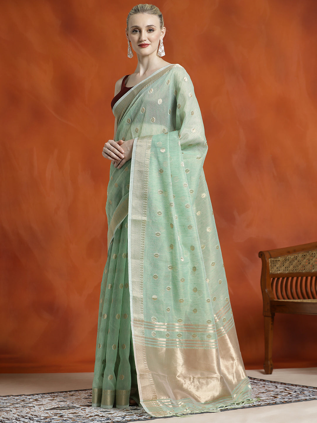 Green Zari Woven Banarasi Organza Saree