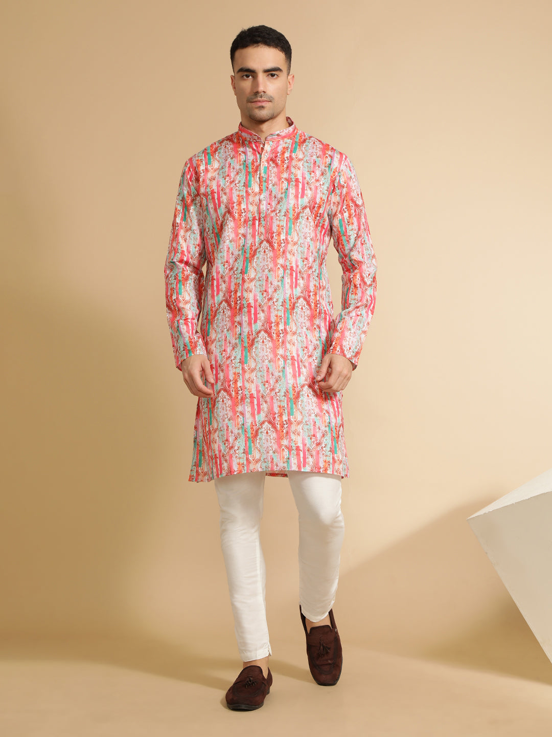 Multi Color Abstract Printed Cotton Kurta for Men