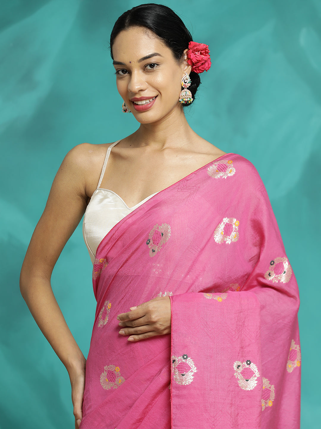 Pink Silk Blend Party Wear Banarasi Saree