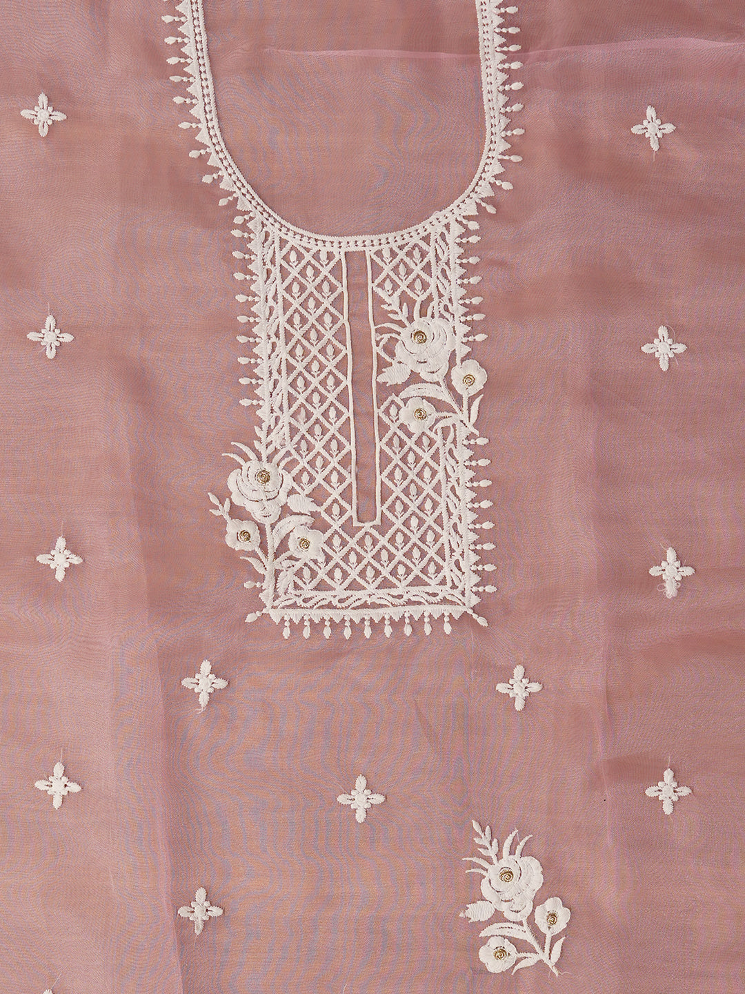 Baby Pink Unstitched Embroidered Organza Dress Material With Dupatta