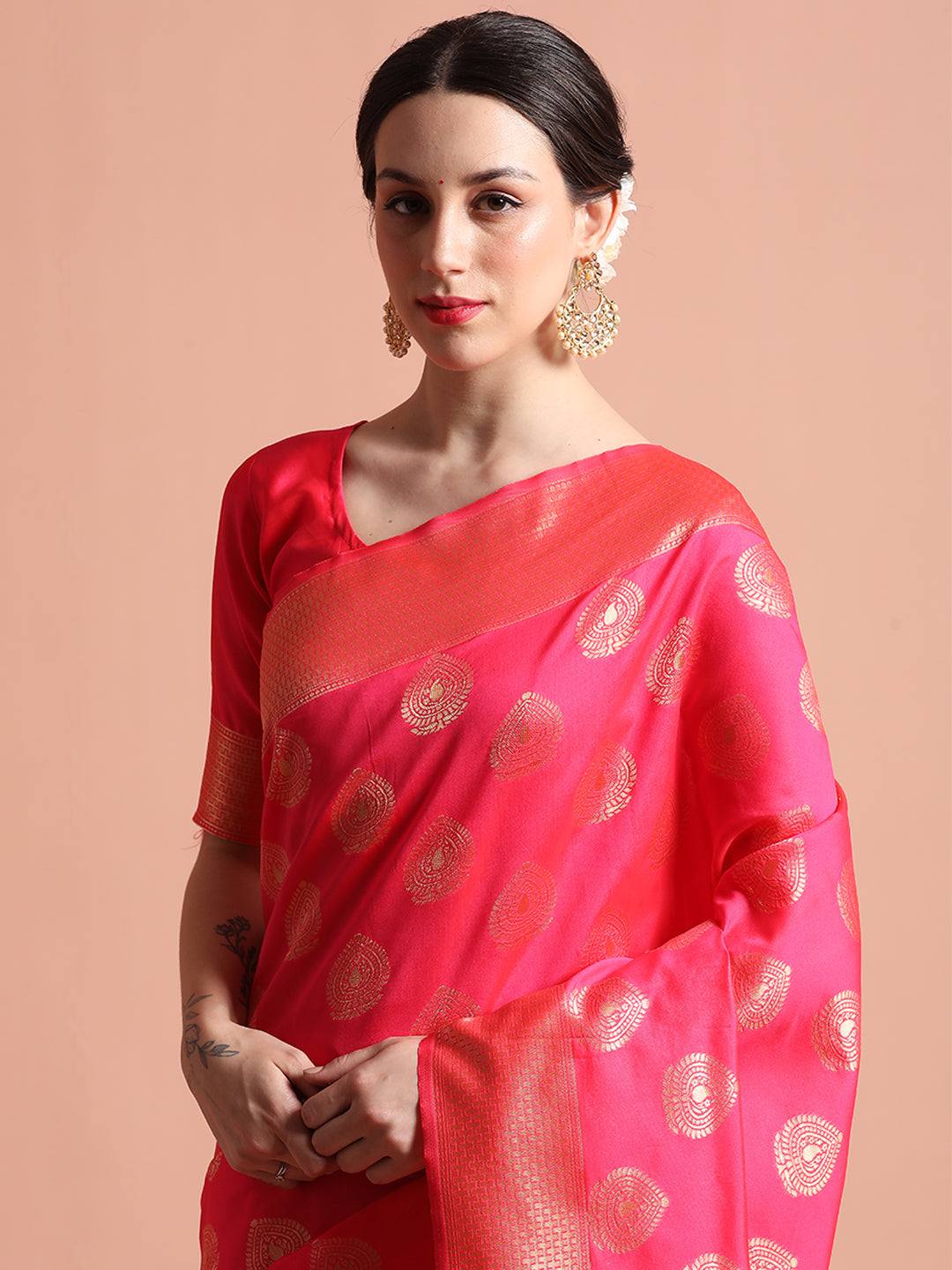 Pink Zari Woven Design Silk Banarasi Saree