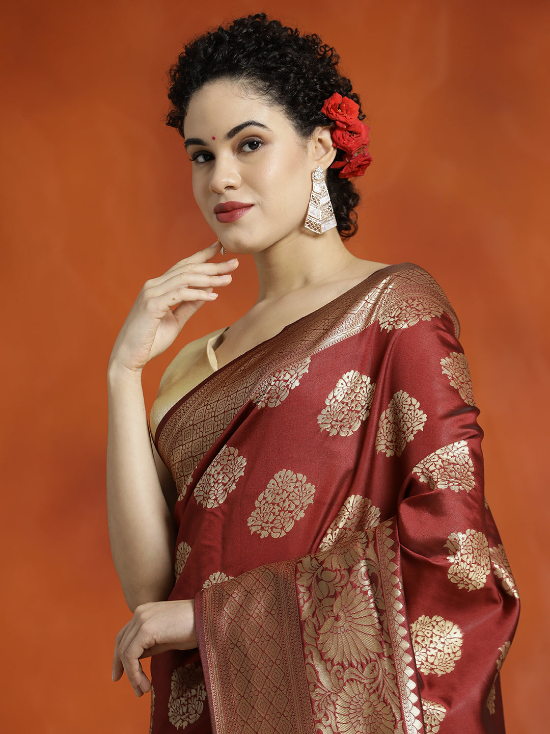 Maroon Zari Woven Design Banarasi Saree