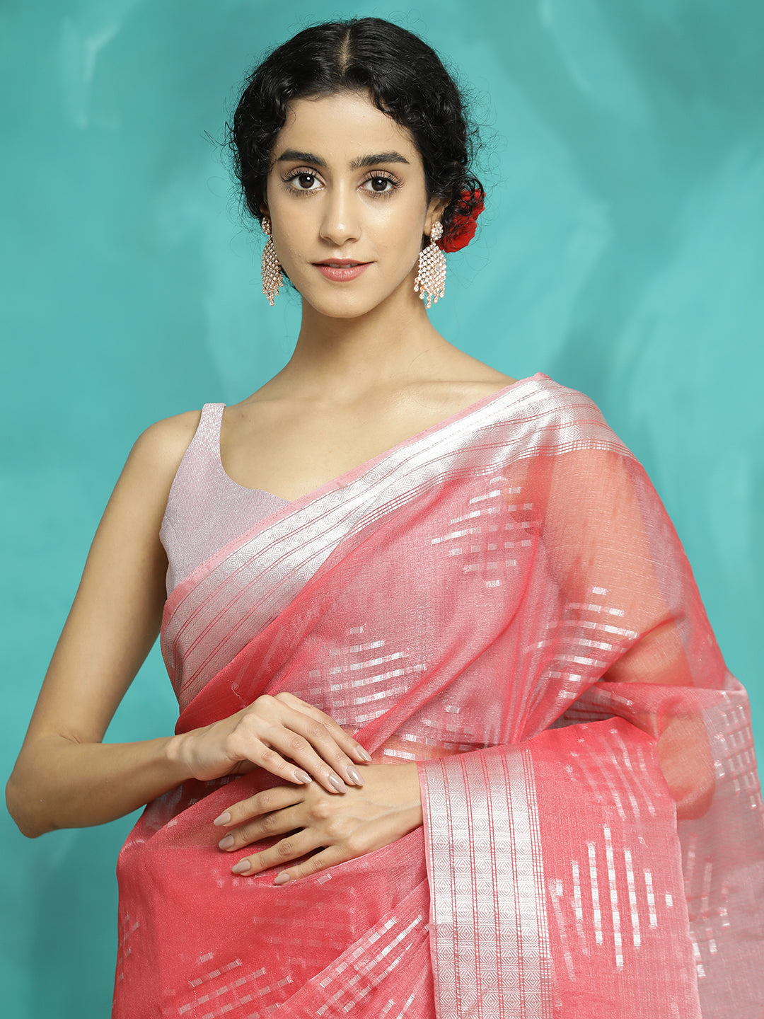 Party Wear Pink Banarasi Organza Saree