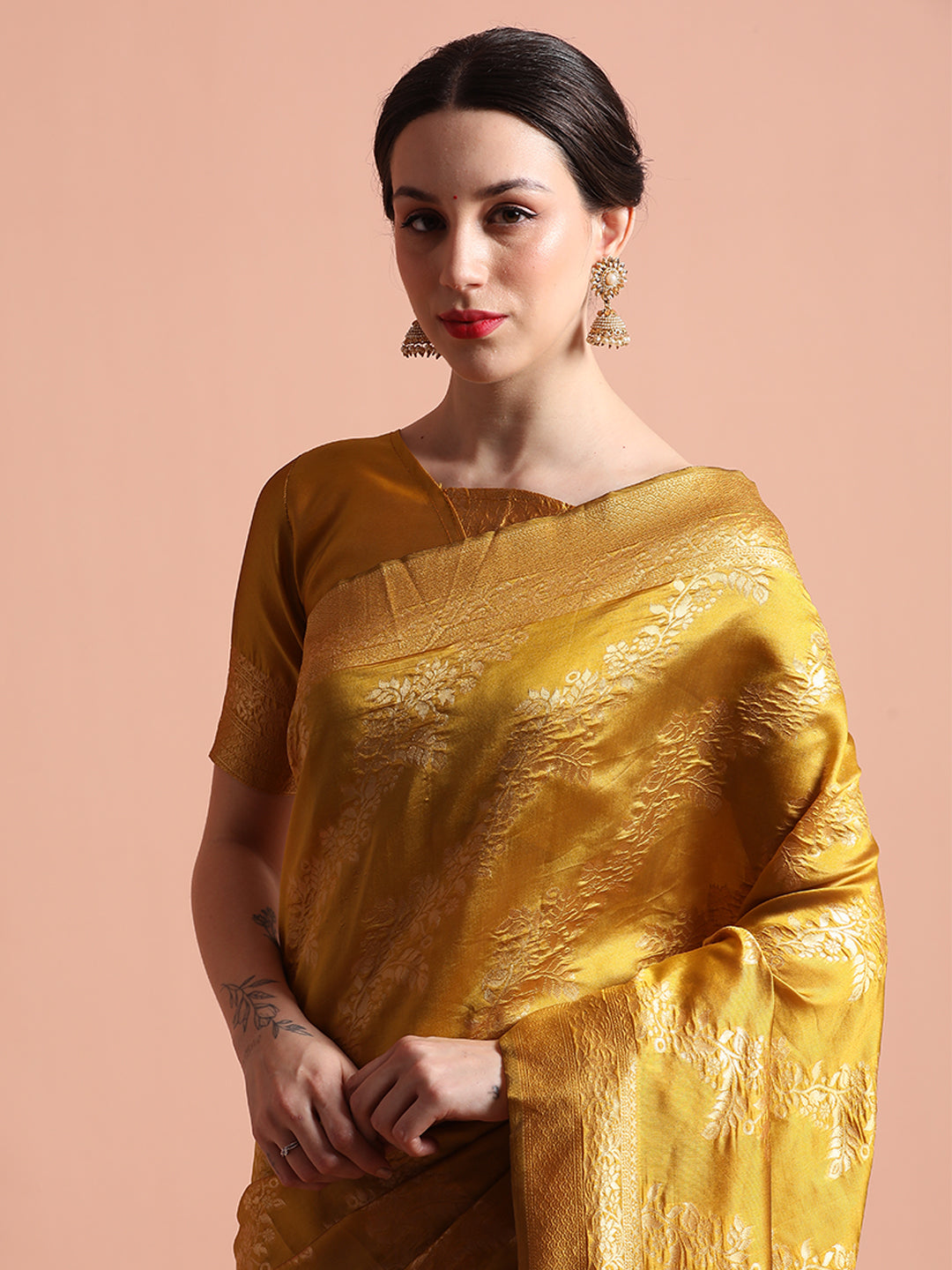 Heavy Banarasi Zari Woven Silk Blend Mustard Saree