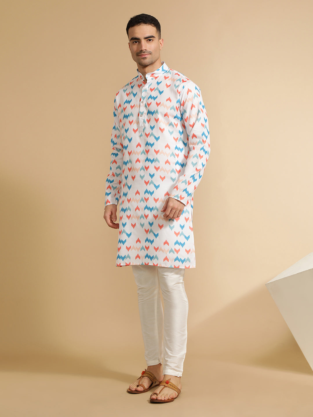 Multi Abstract Printed Cotton Kurta for Men