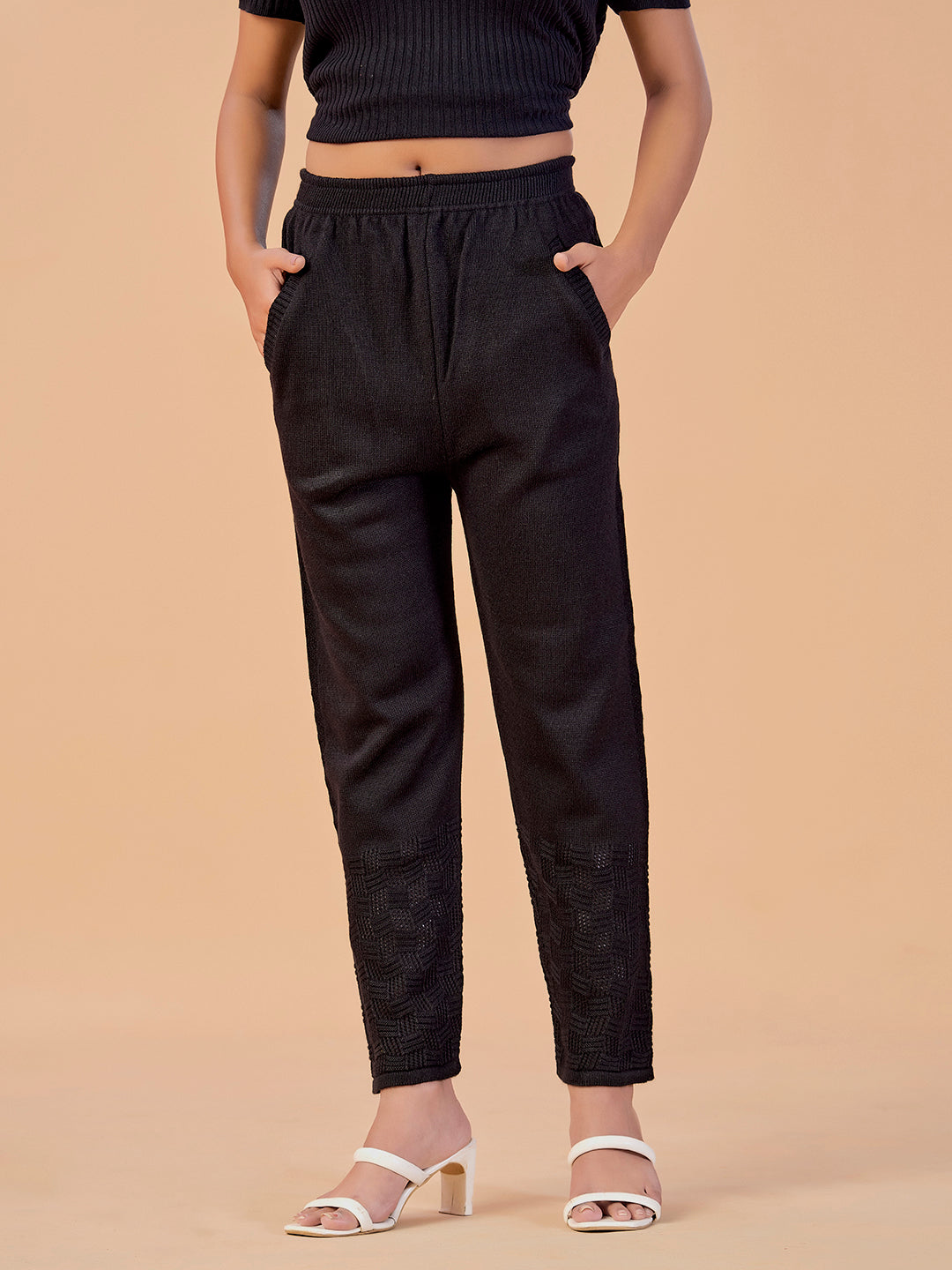 Straight Solid Woolen Pants