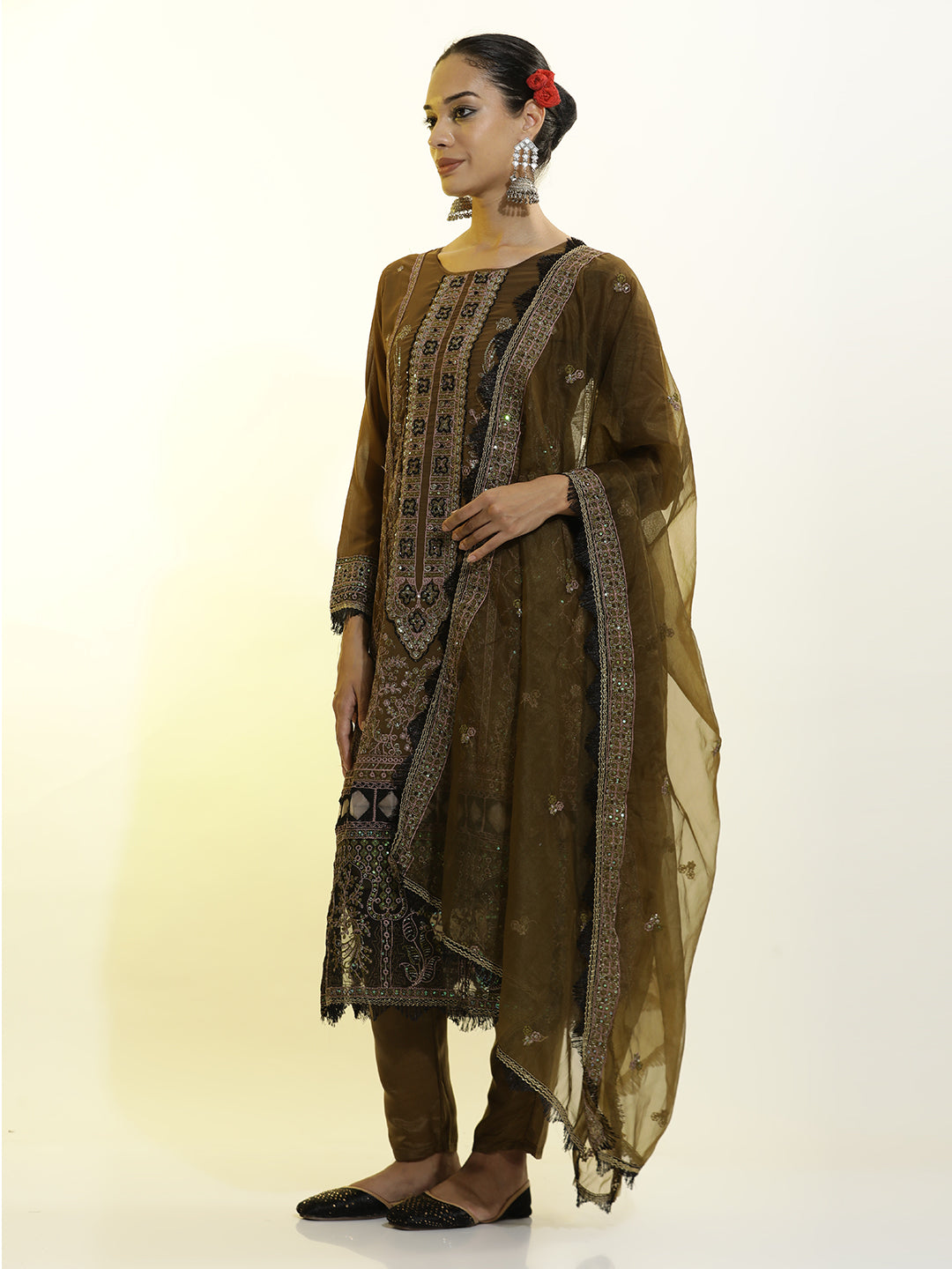 Festive Embroidered Georgette Kurta Set With Dupatta