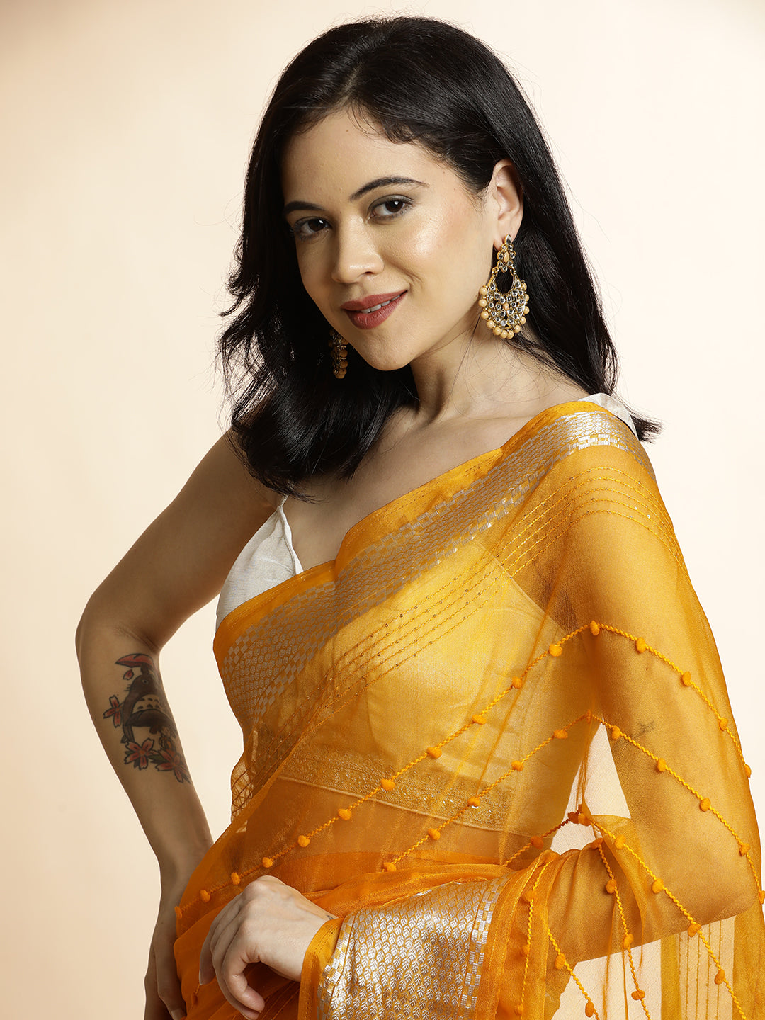 Yellow Woven Design Khadi Organza Saree