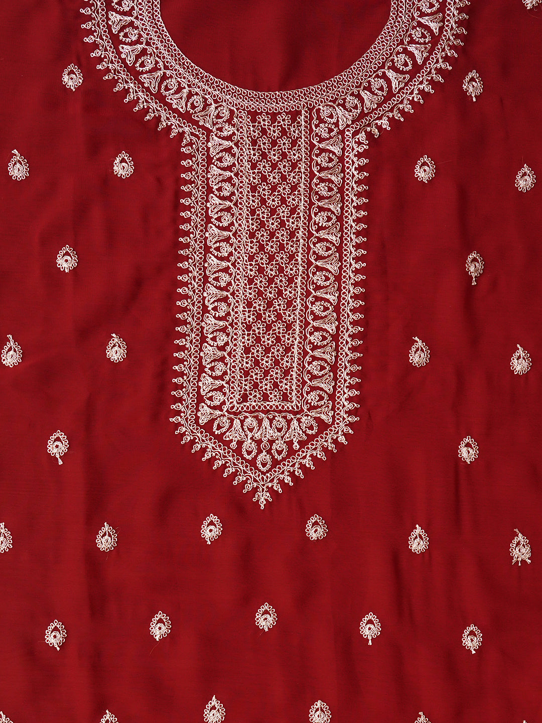 Maroon Unstitched Embroidered Silk Georgette Dress Material With Dupatta