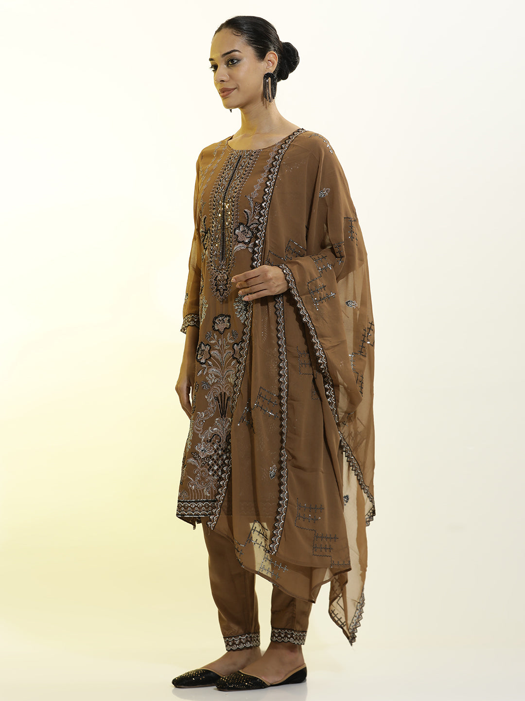 Festive Embroidered Georgette Kurta Set With Dupatta