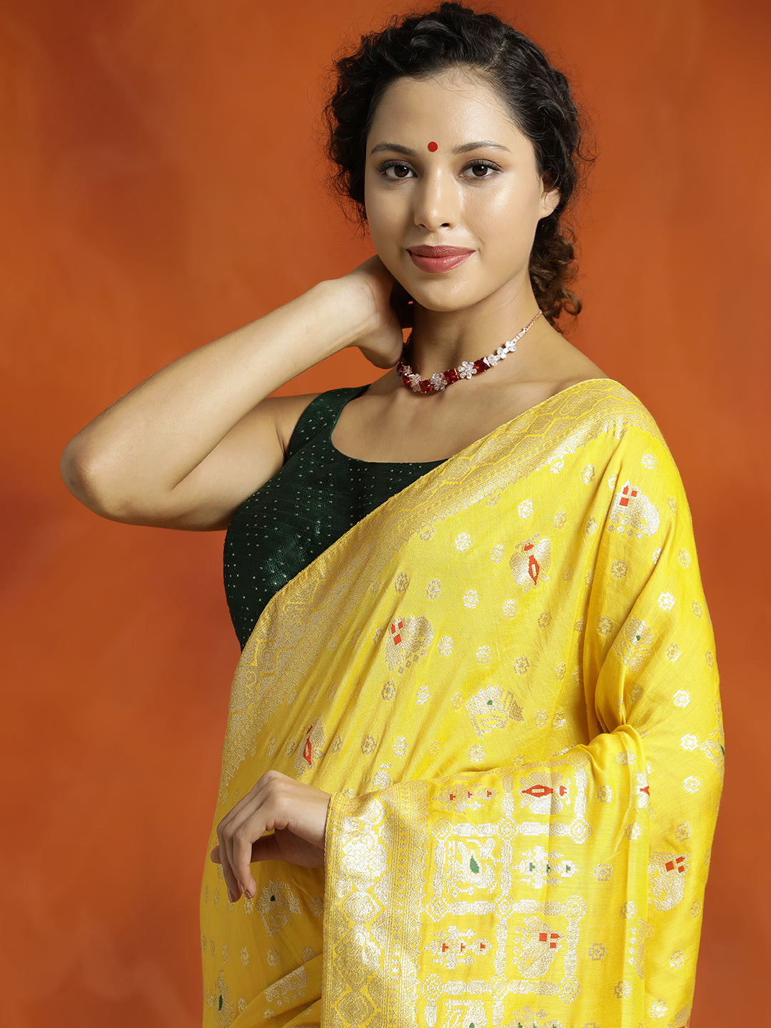 Yellow Silk Banarasi Floral Zari Woven Design Saree