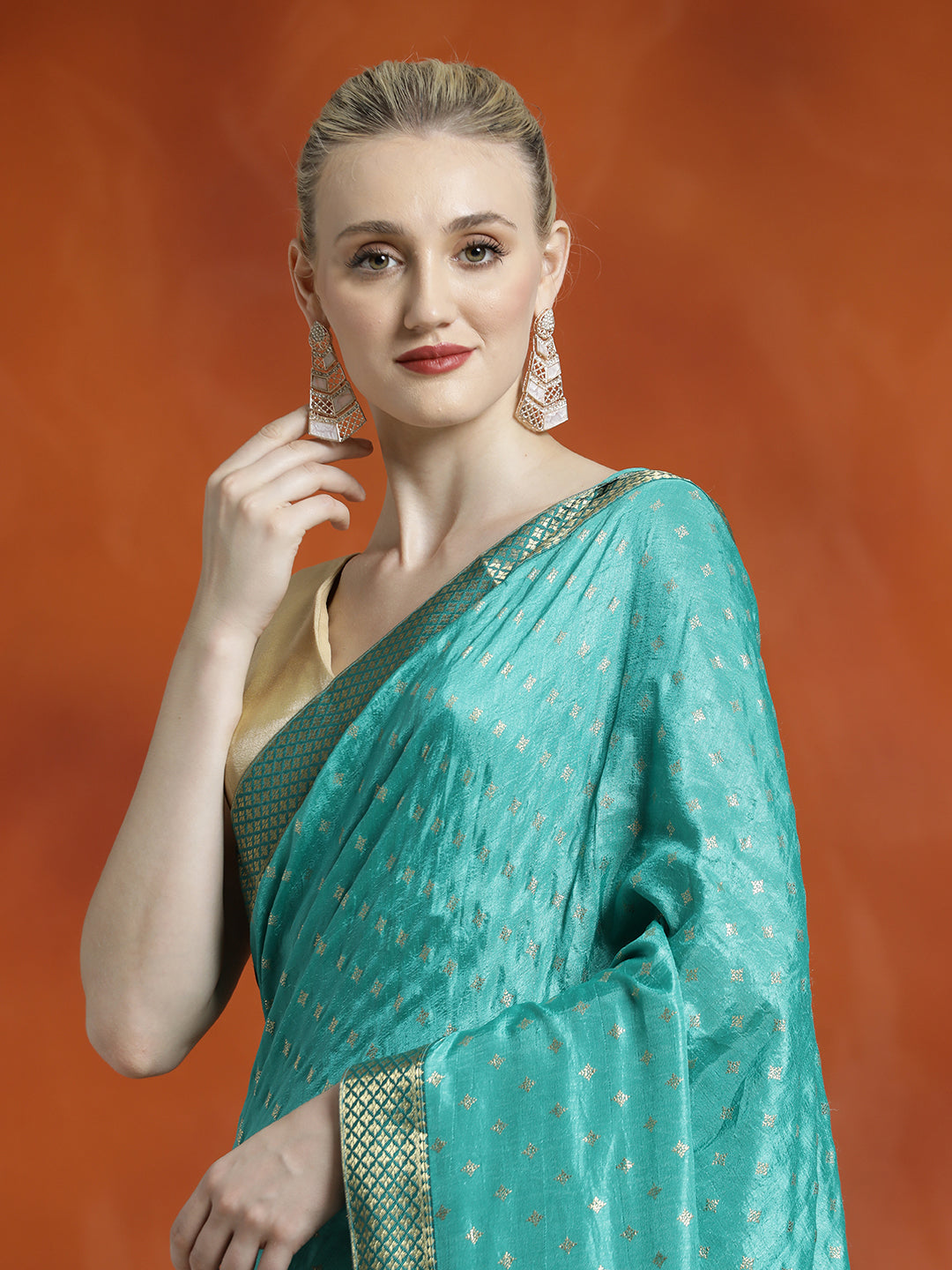 Sea Green Silk Blend Floral Zari Woven Heavy Saree