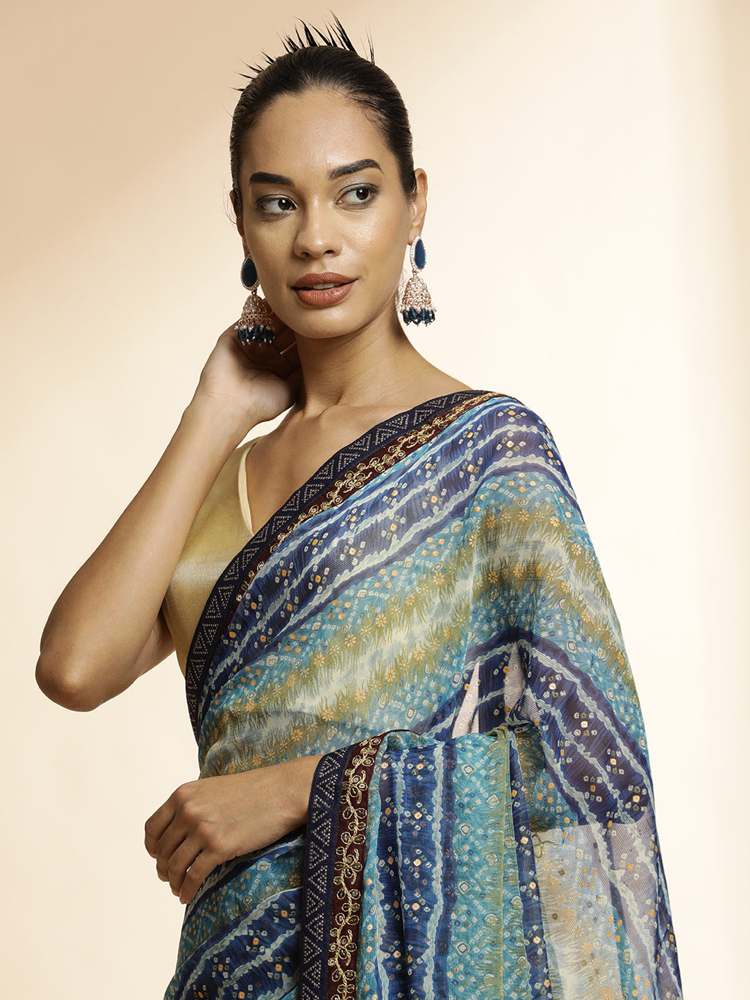 Blue  Printed Lightweight Georgette Saree