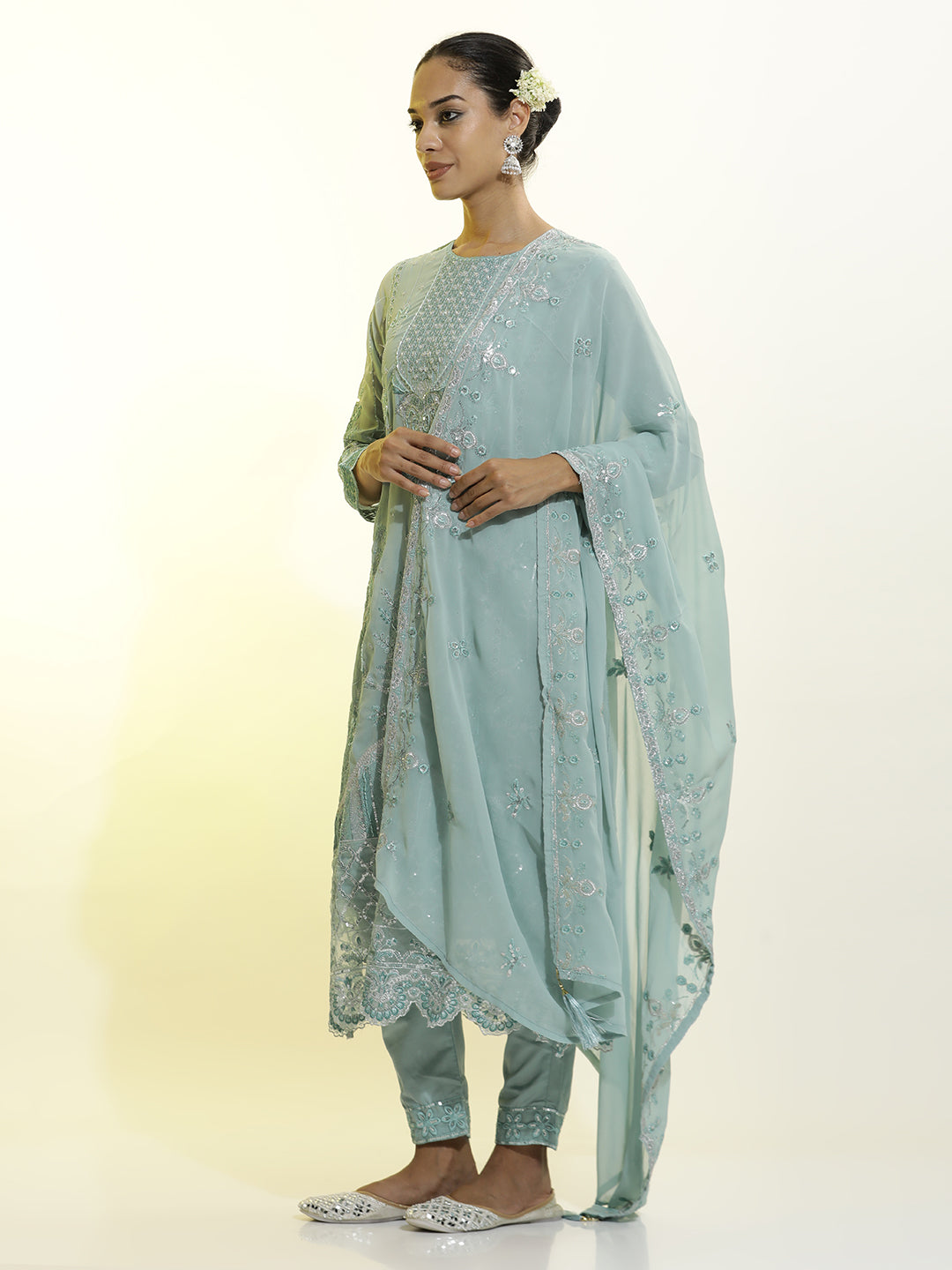 Sequins Embroidered Georgette Festive Kurta Set With Dupatta