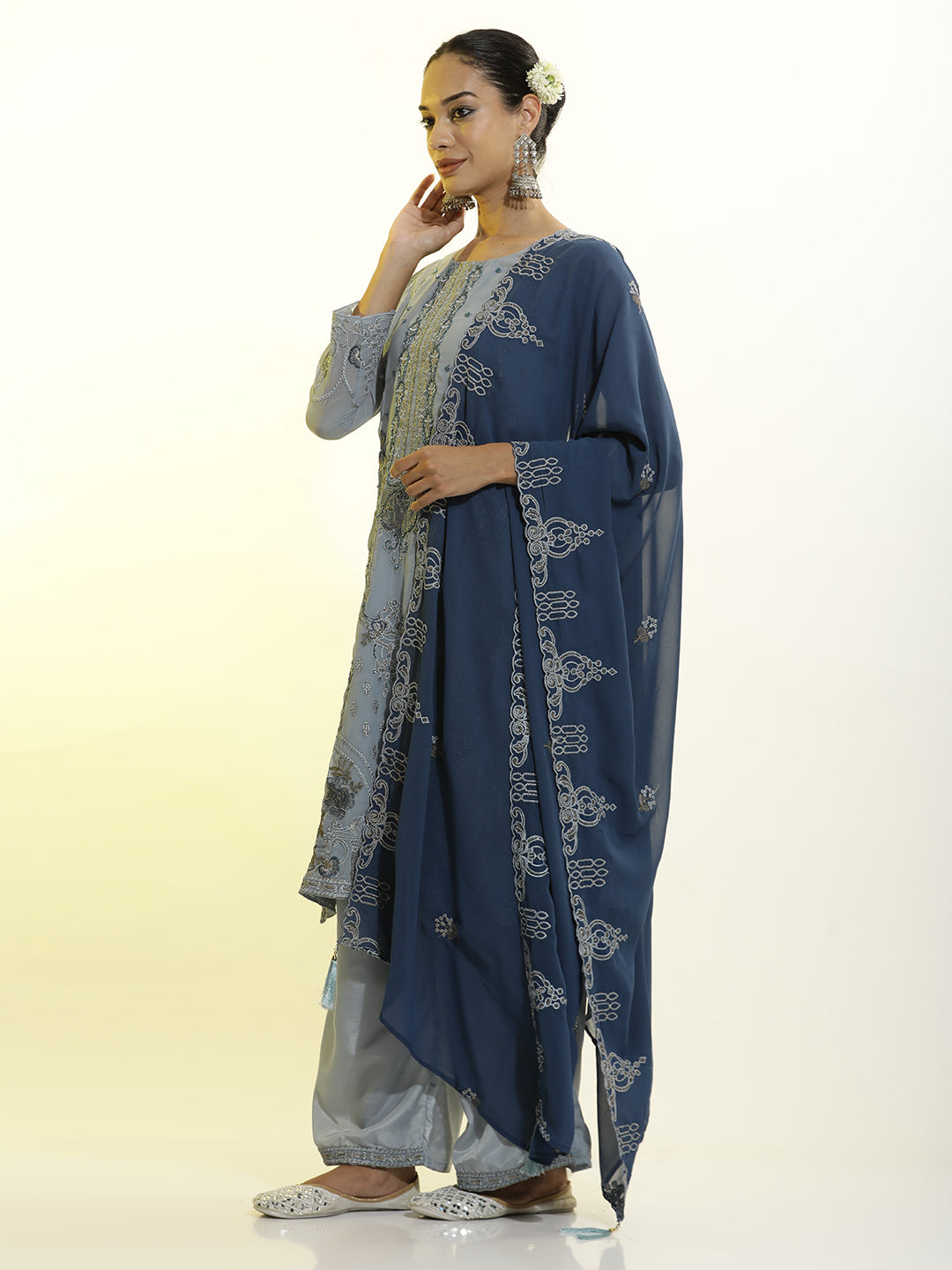 Heavy Embroidered Georgette Festive Kurta Set With Dupatta