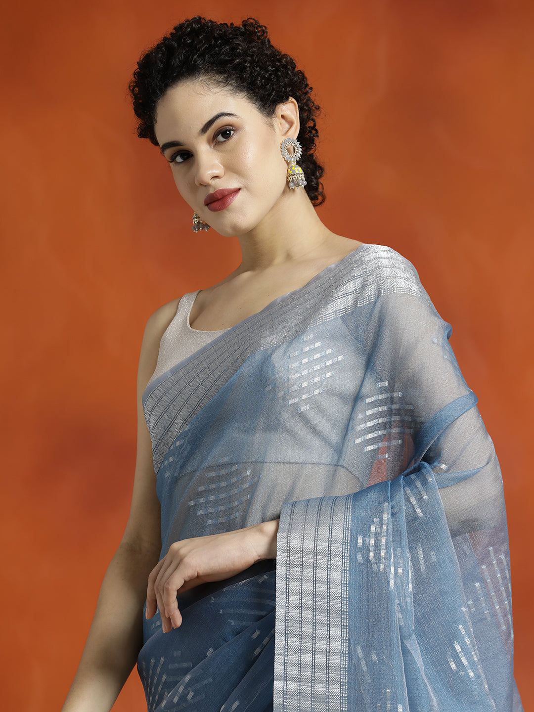 Teal Zari Woven Banarasi Organza Saree