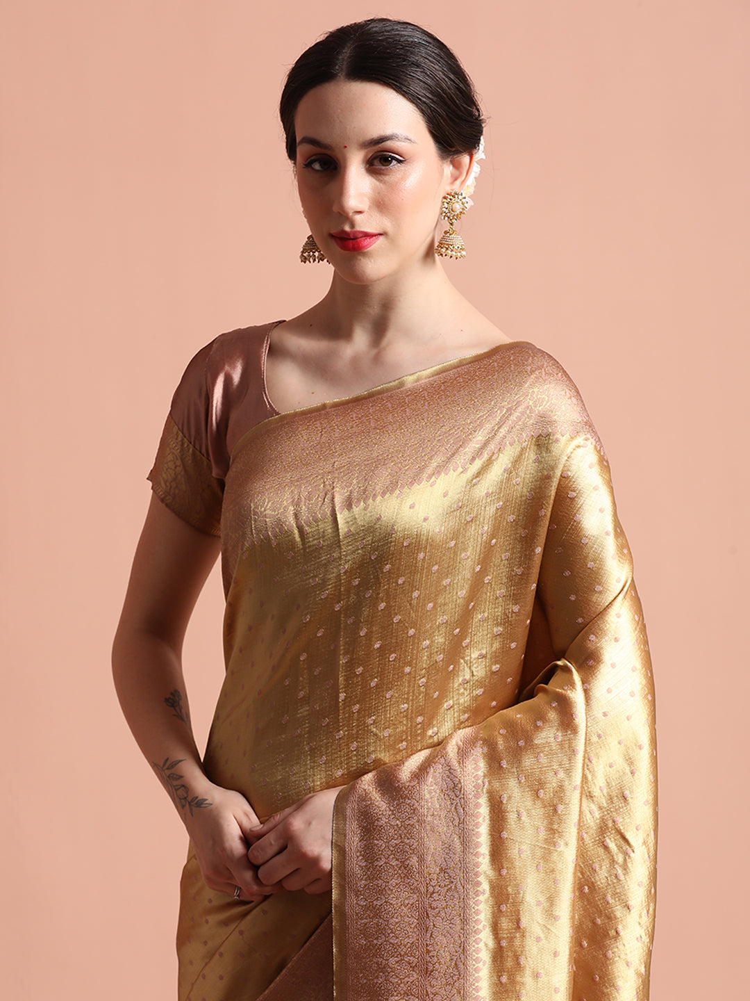 Peach Silk Banarasi Zari Woven Party Wear Saree