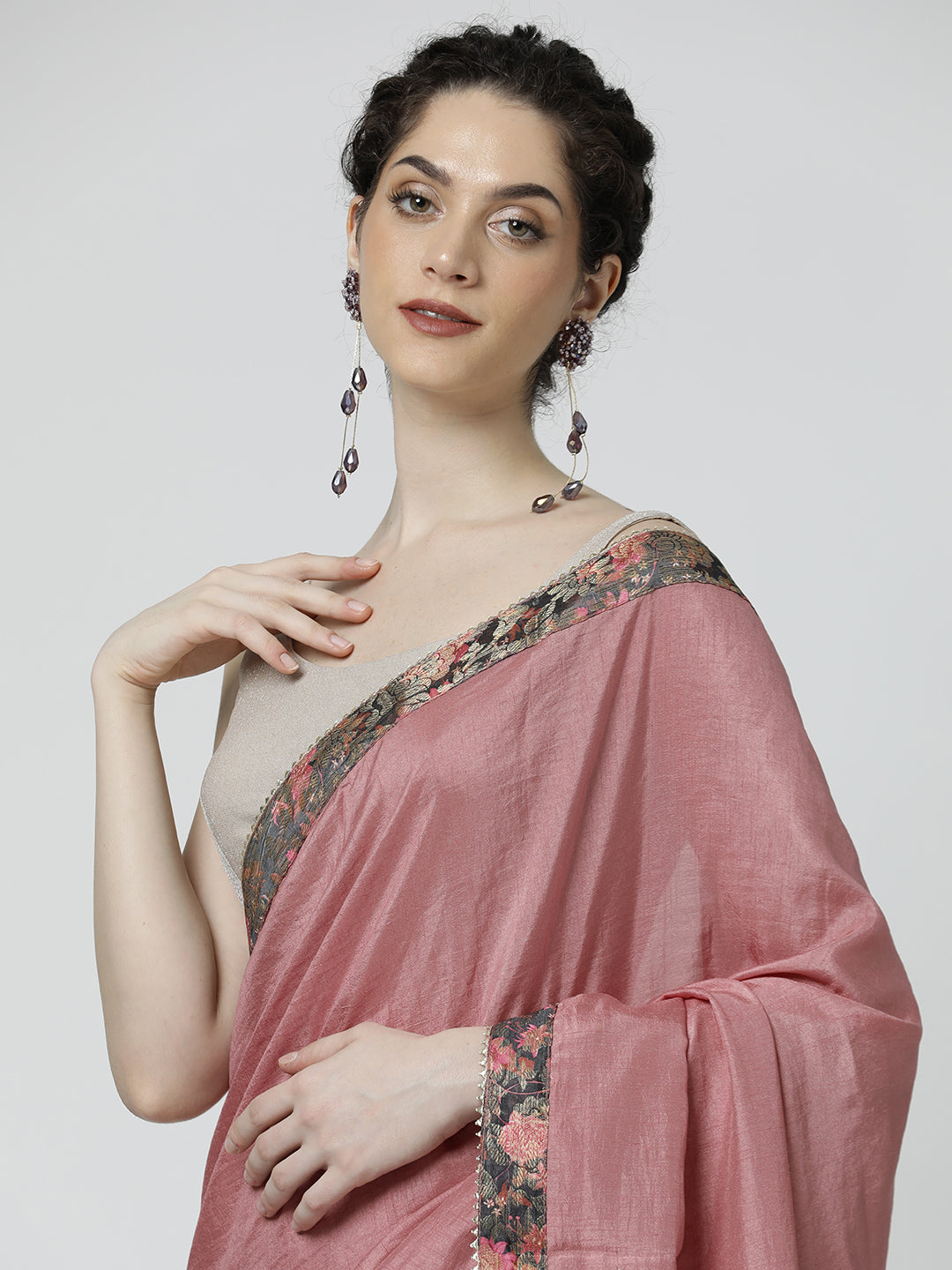 Dusty Pink Embellished Poly Silk Saree