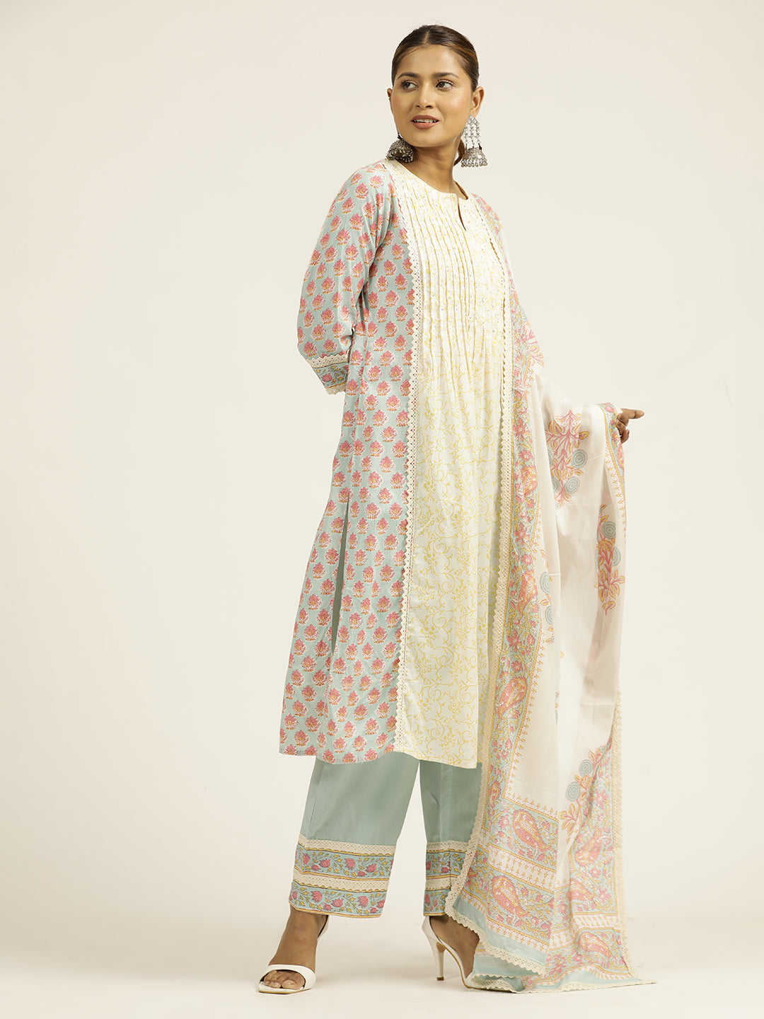 Ethnic Printed Cotton Pastel Suit Set