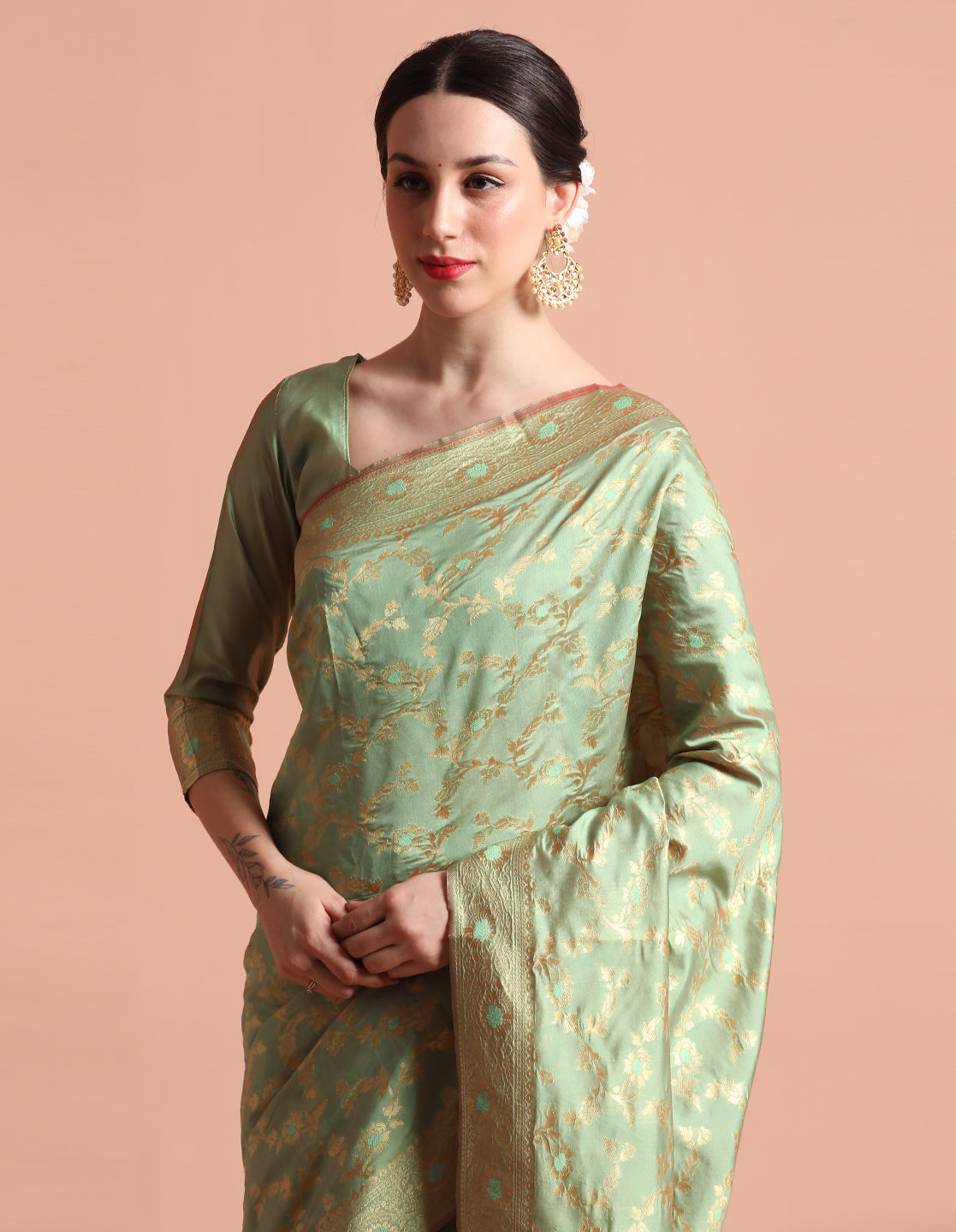 Pista Green Silk Banarasi Zari Woven Heavy Saree