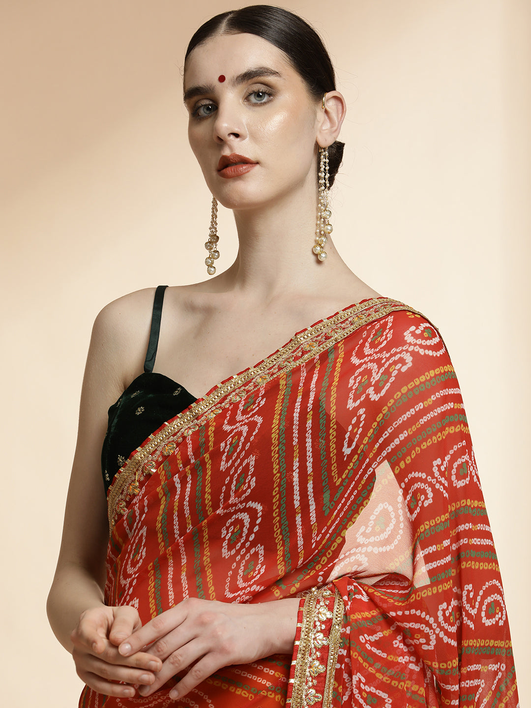 Heavy Embroidered Bandhani Pure Georgette Saree