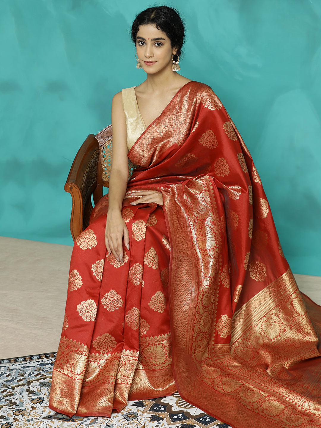 Red Zari Woven Red Banarasi Saree