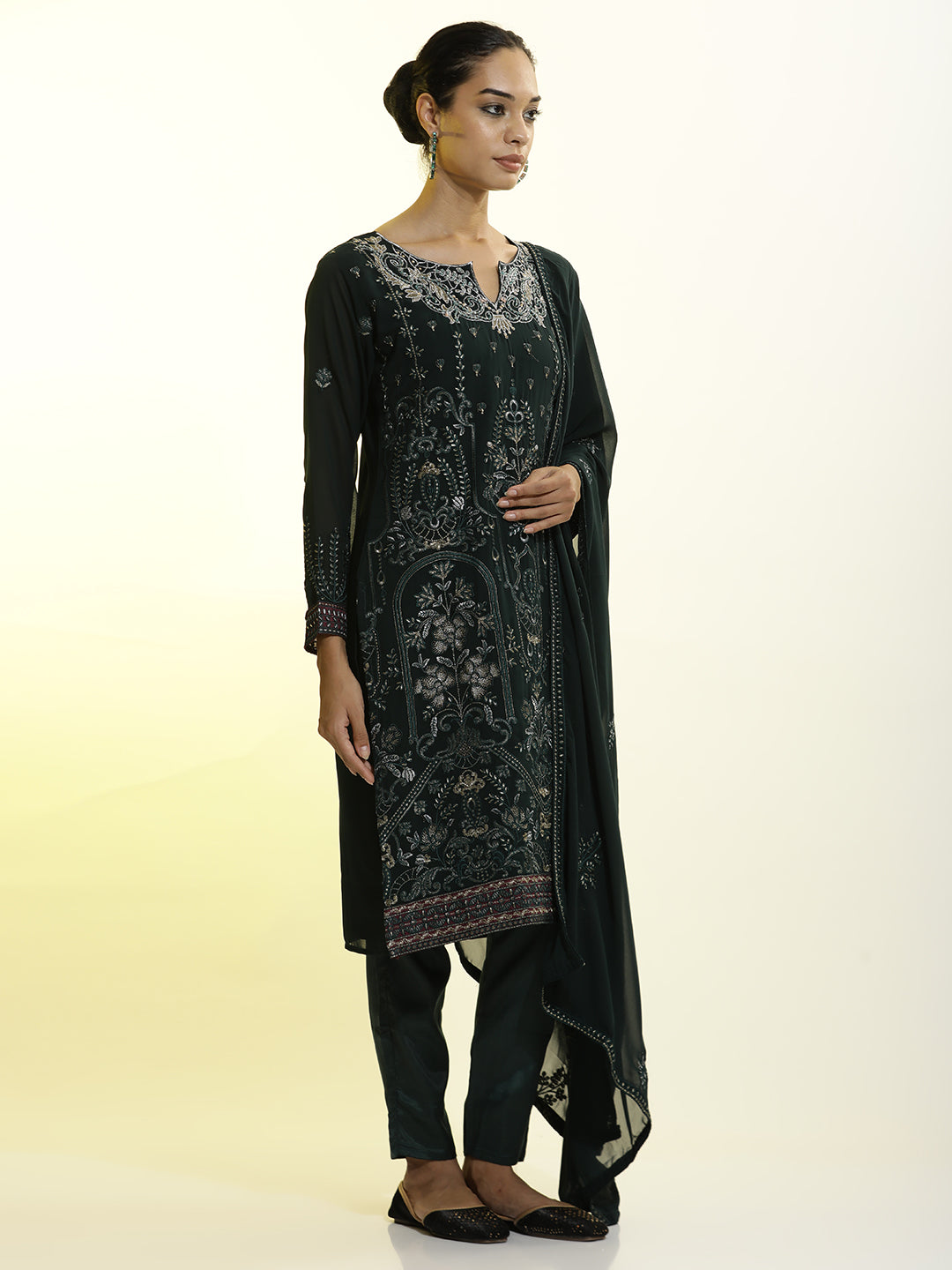 Heavy Embroidered Georgette Festive Kurta Set With Dupatta