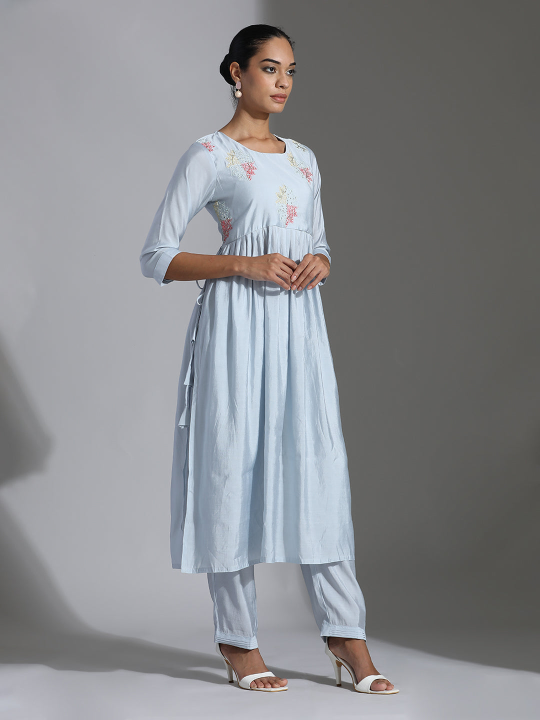 Embroidered Gathered Kurta Set