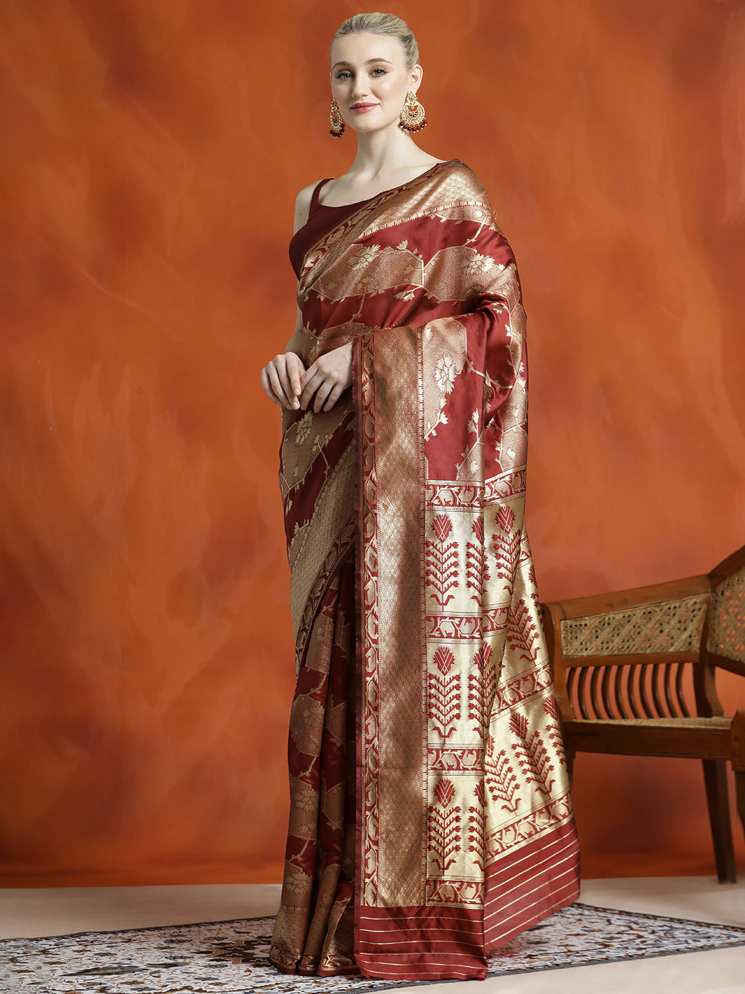 Maroon Silk Banarasi Zari Woven Heavy Saree