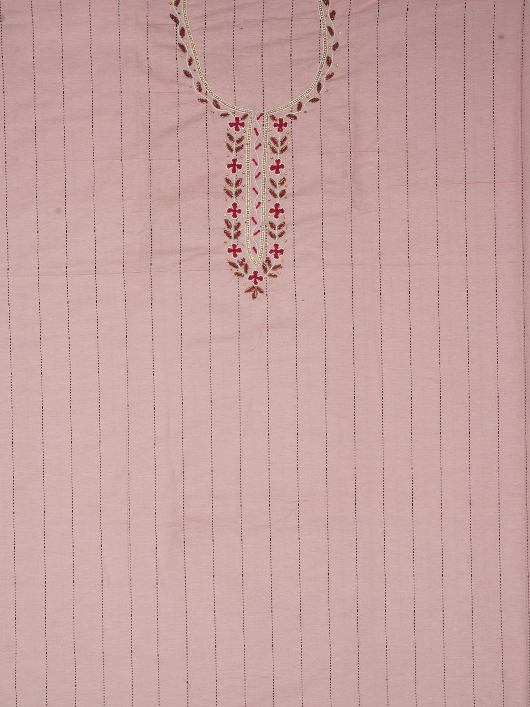 Pink Cotton Woven Design Embellished Dress Material with Dupatta