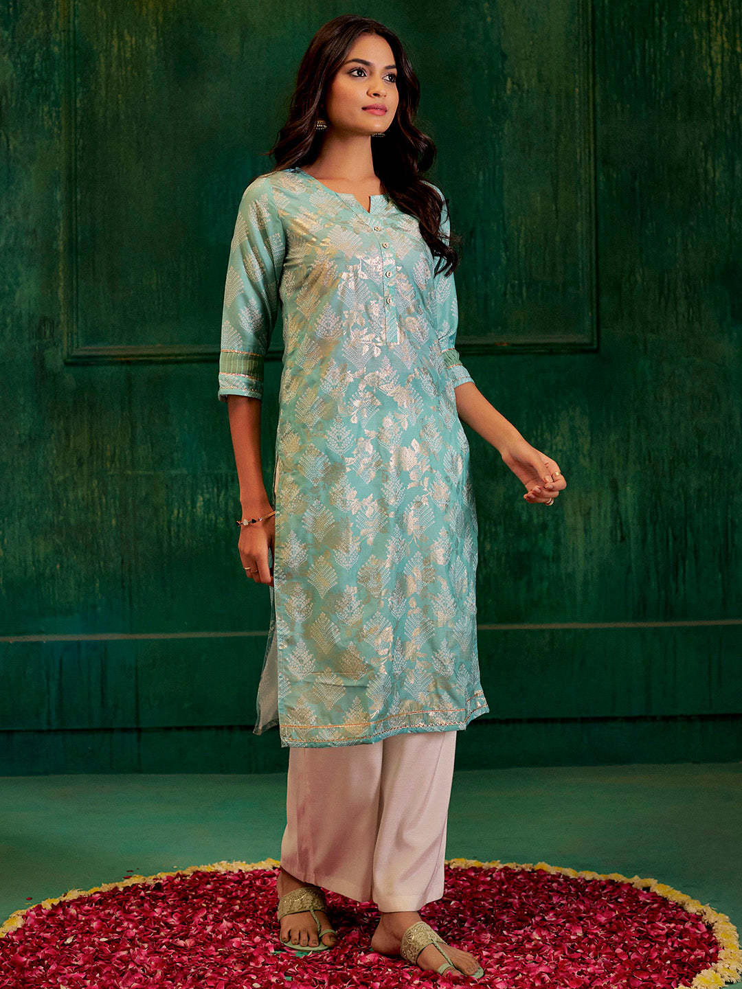 Green Bandhej Printed Modal Muslin Kurta