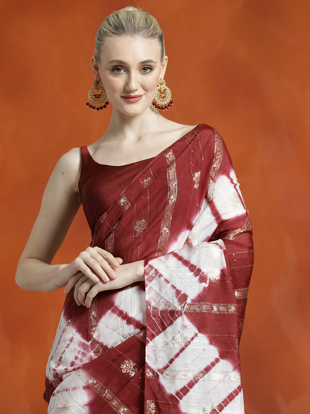 Maroon Banarasi Zari Woven Cotton Blend Saree