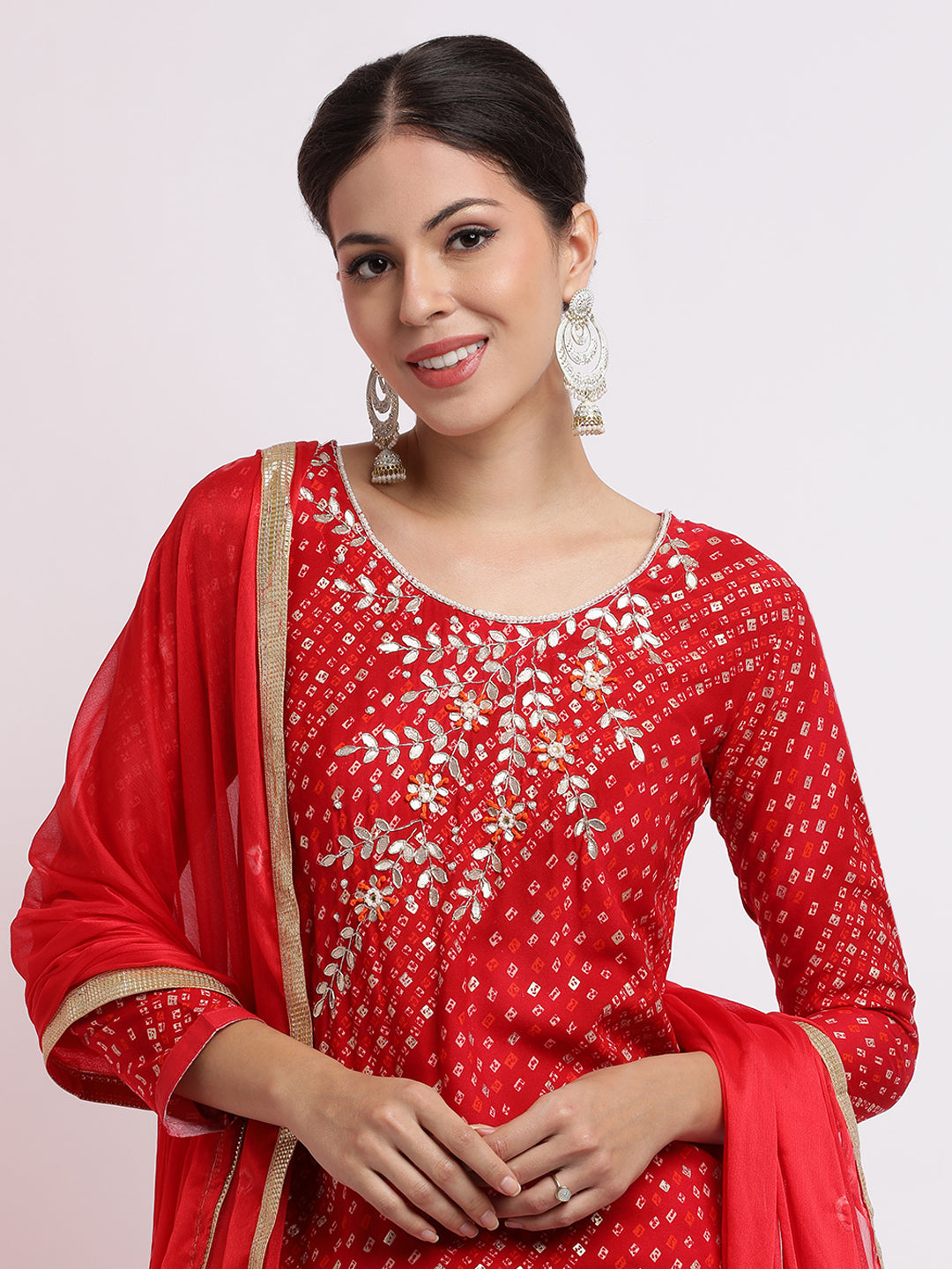 Bandhani Printed Gota Patti Kurta Set With Dupatta