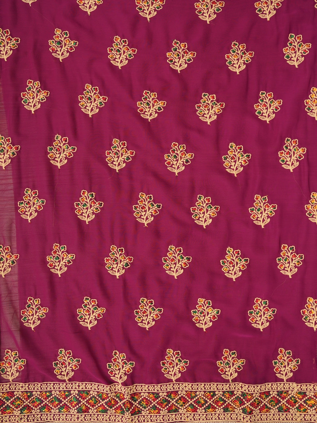 Zari Silk Georgette Purple Dress Material with Dupatta