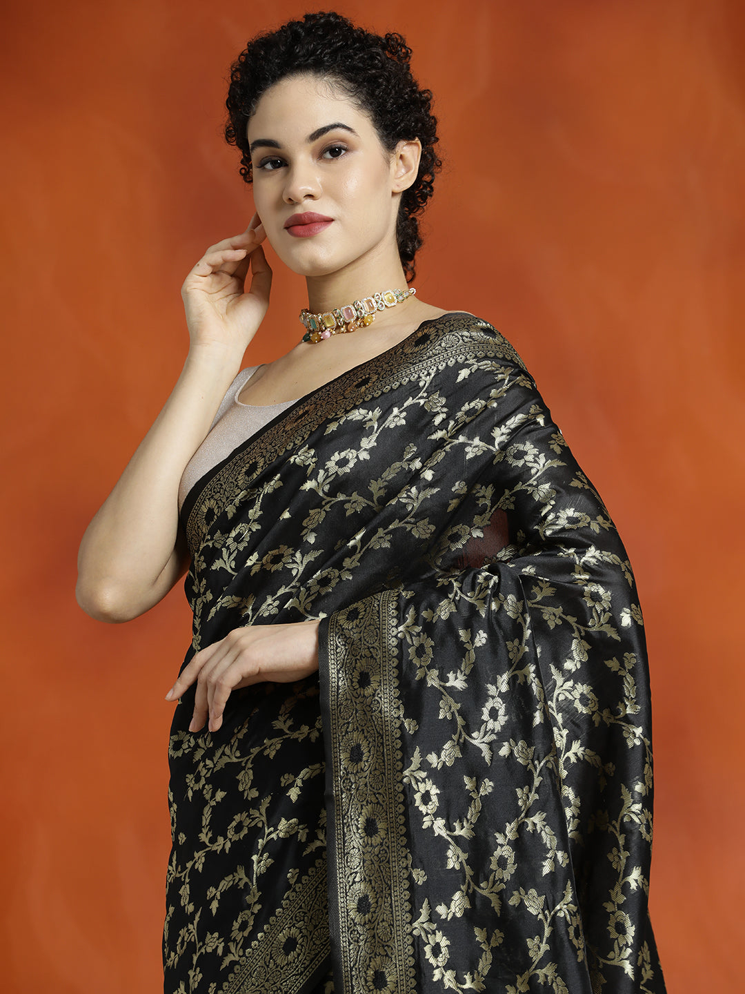 Black Silk Blend Zari Woven Design Banarasi Saree