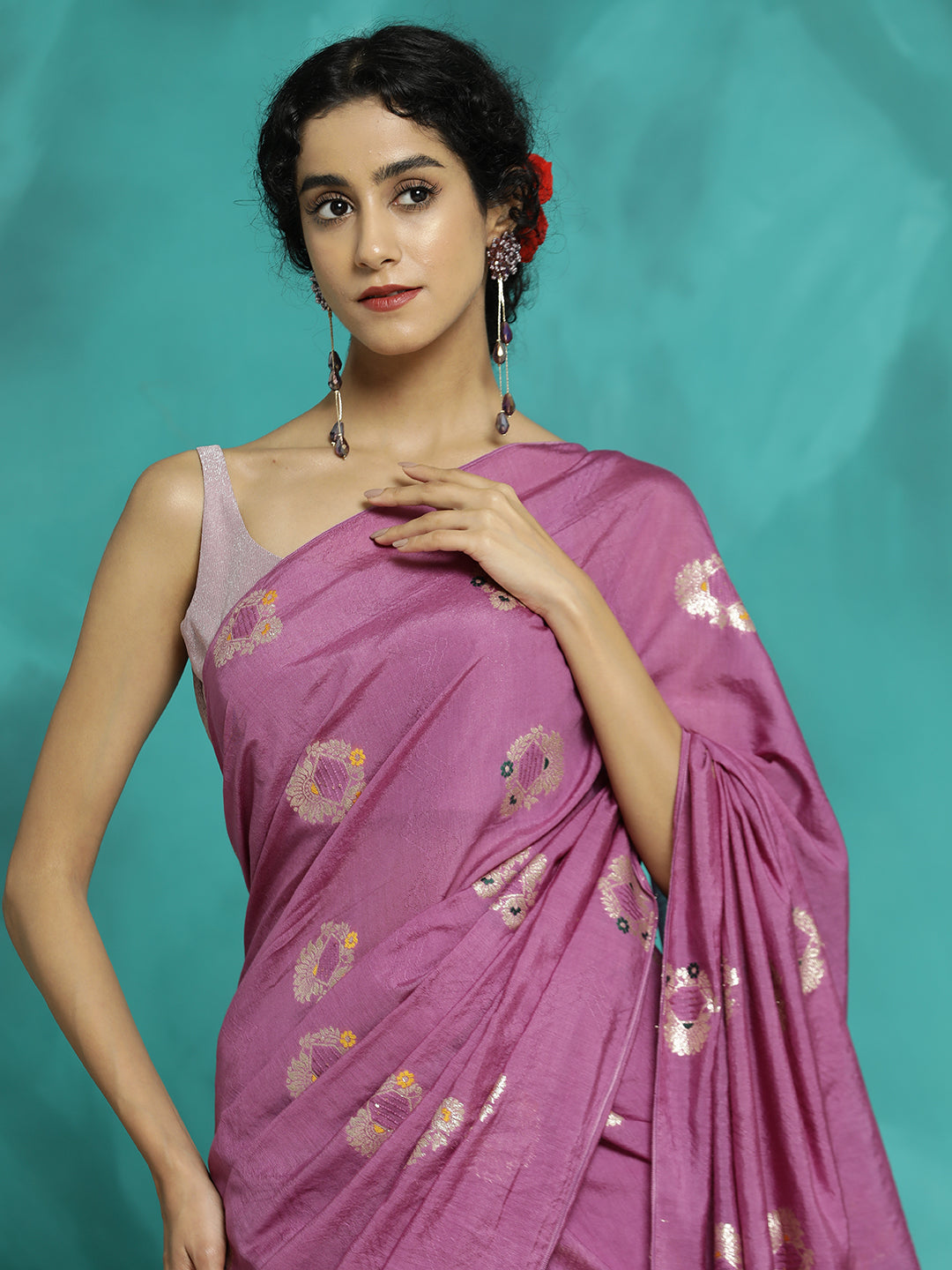 Lavender Silk Blend Party Wear Banarasi Saree