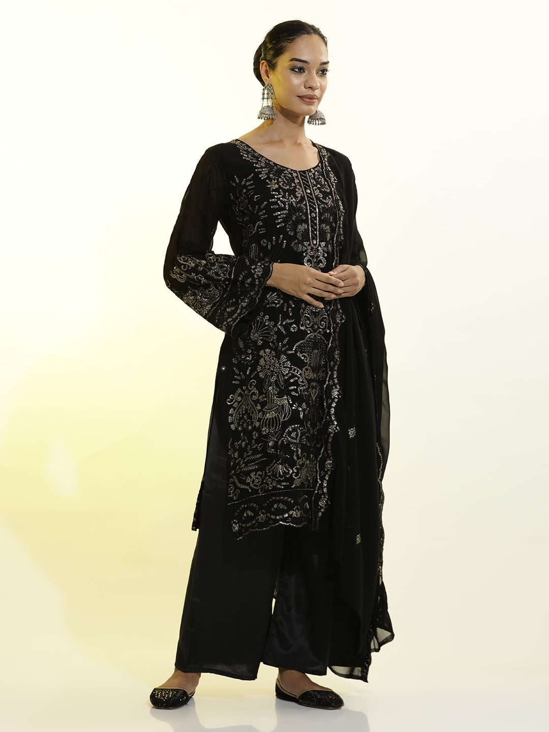 Sequins Embroidered Georgette Festive Kurta Set With Dupatta