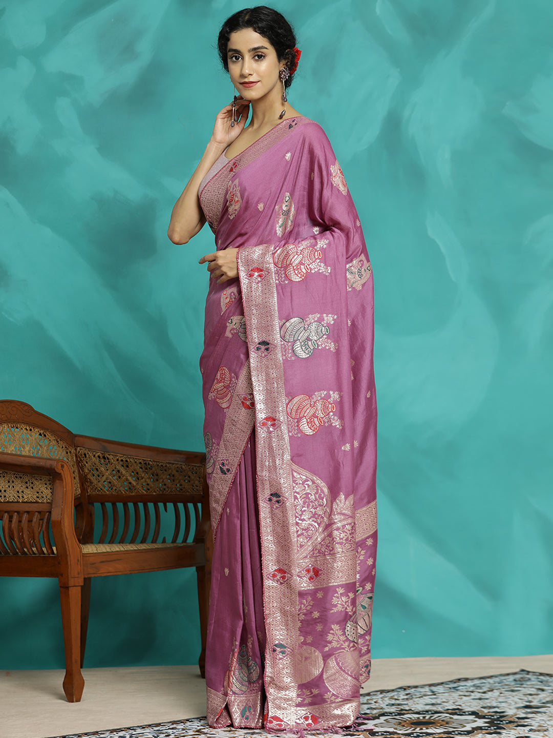 Zari Woven Heavy Lavender Banarasi Saree