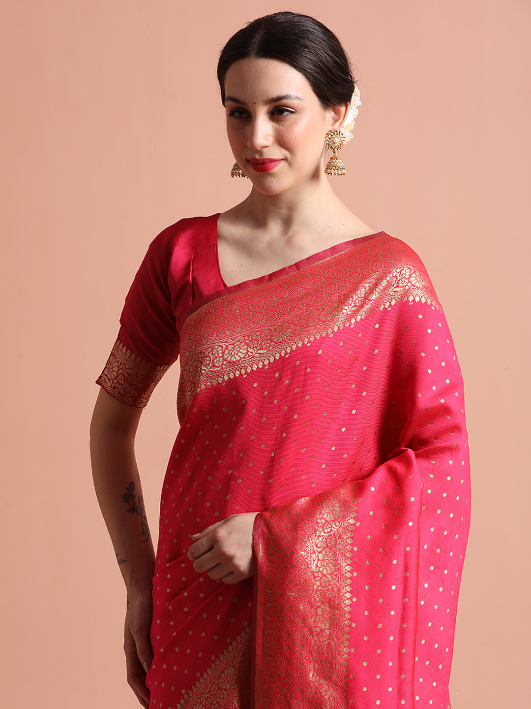 Pink Silk Banarasi Zari Woven Party Wear Saree